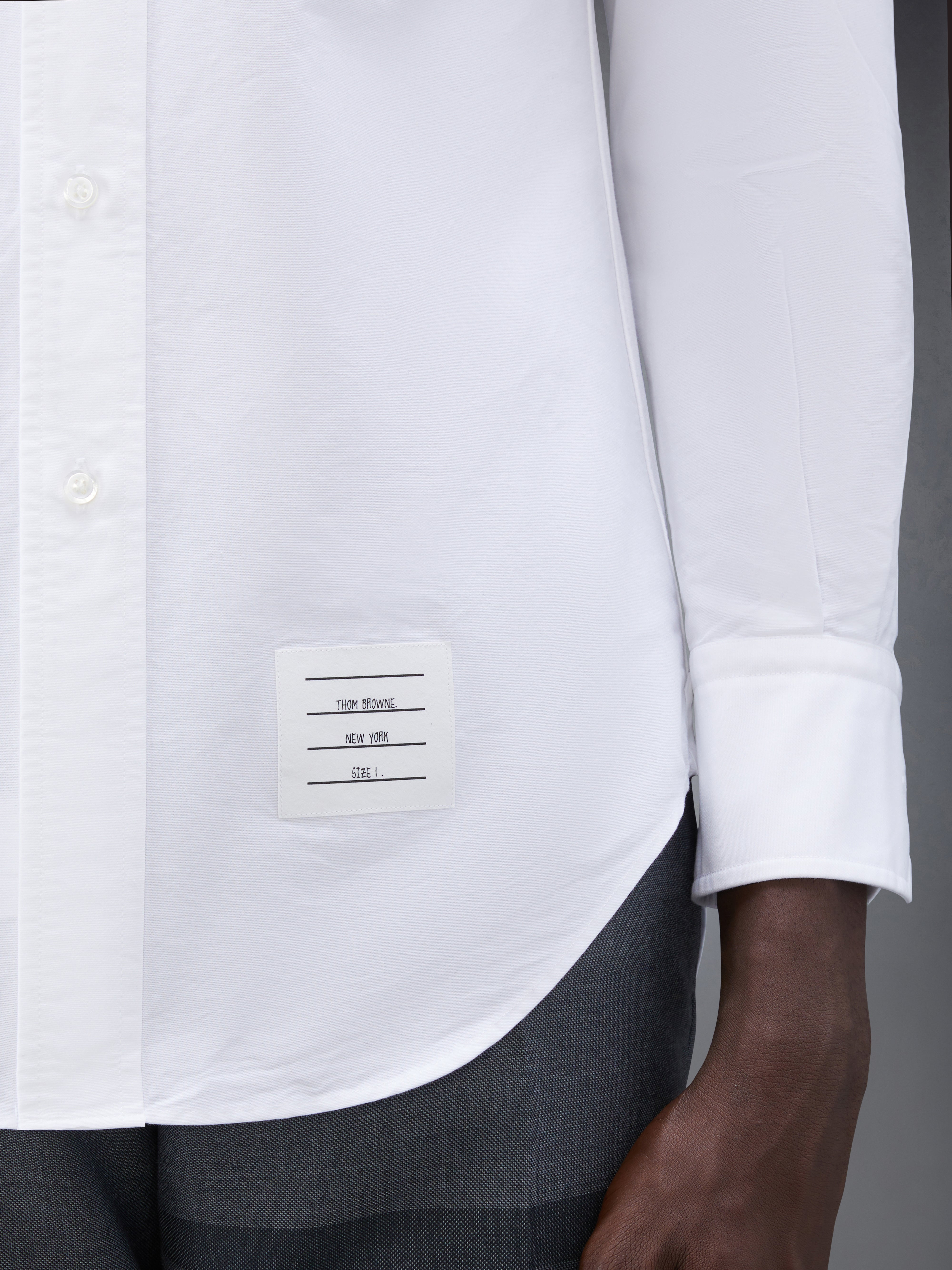 White Cotton Oxford Long Sleeve Satin Weave 4-Bar Shirt - 6
