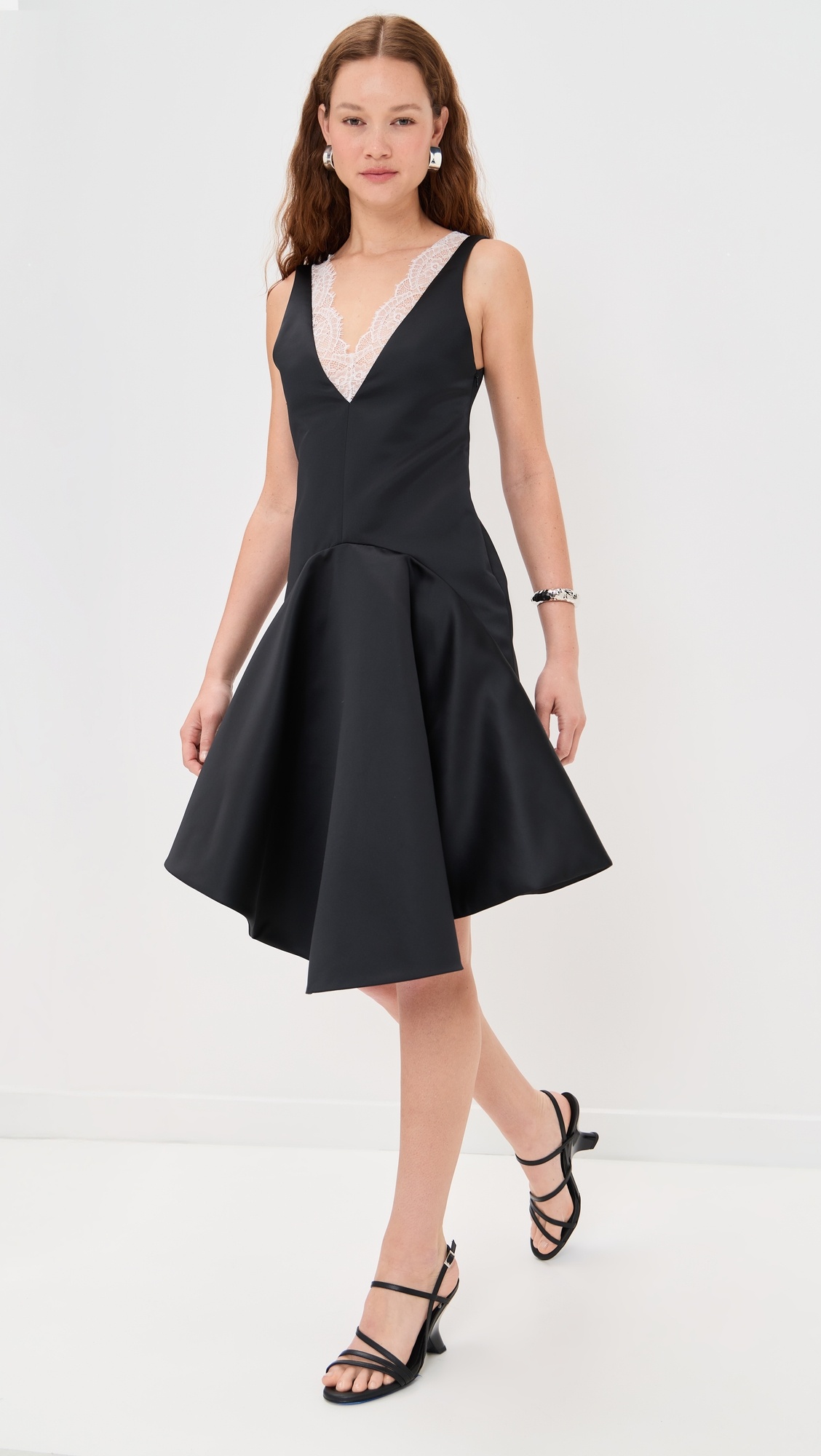 Draped Hem V Neck Dress - 4