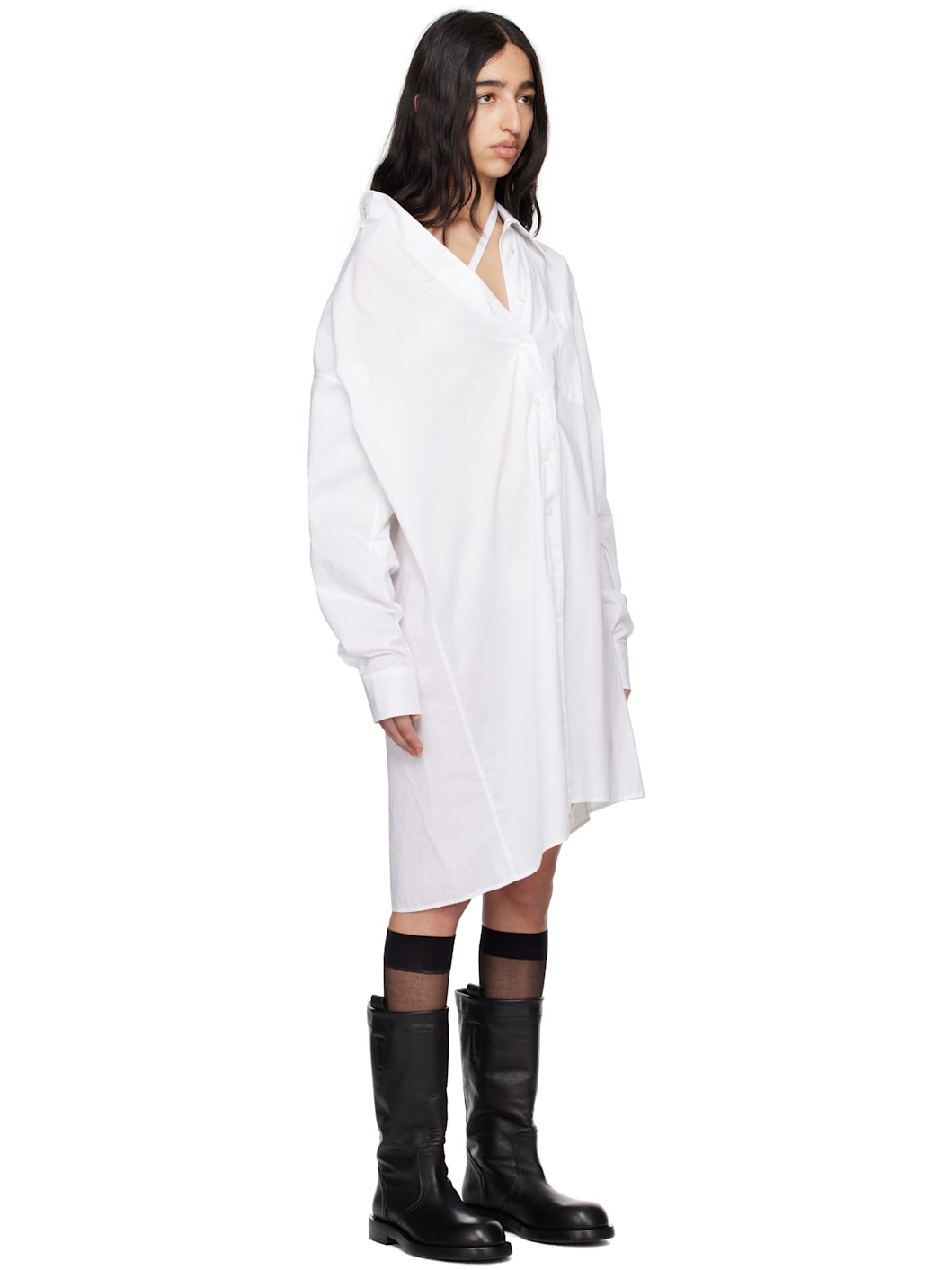 White Halina Dropped Shoulder Shirt Minidress - 2