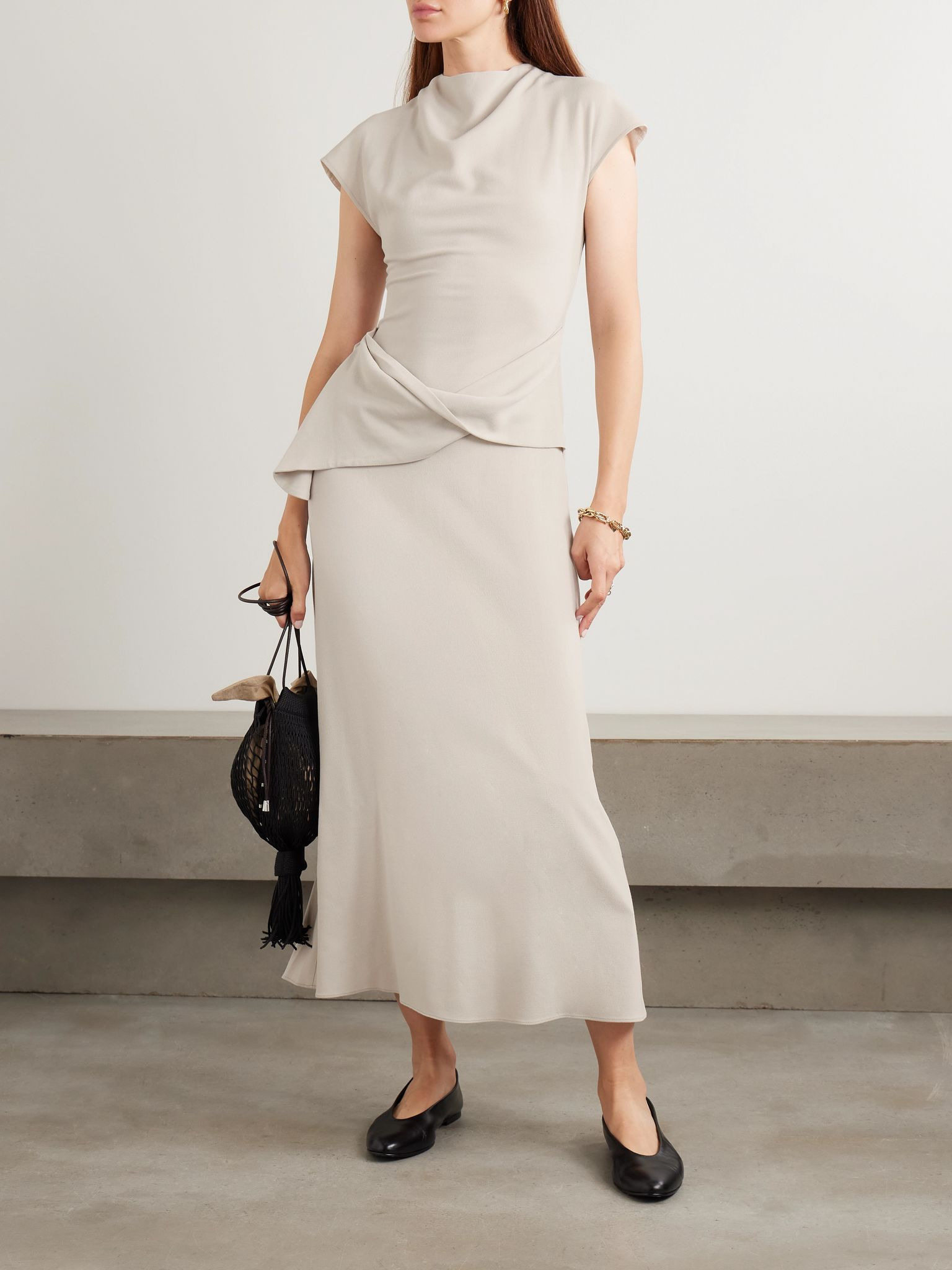 Clem draped crepe maxi dress Light gray - 2