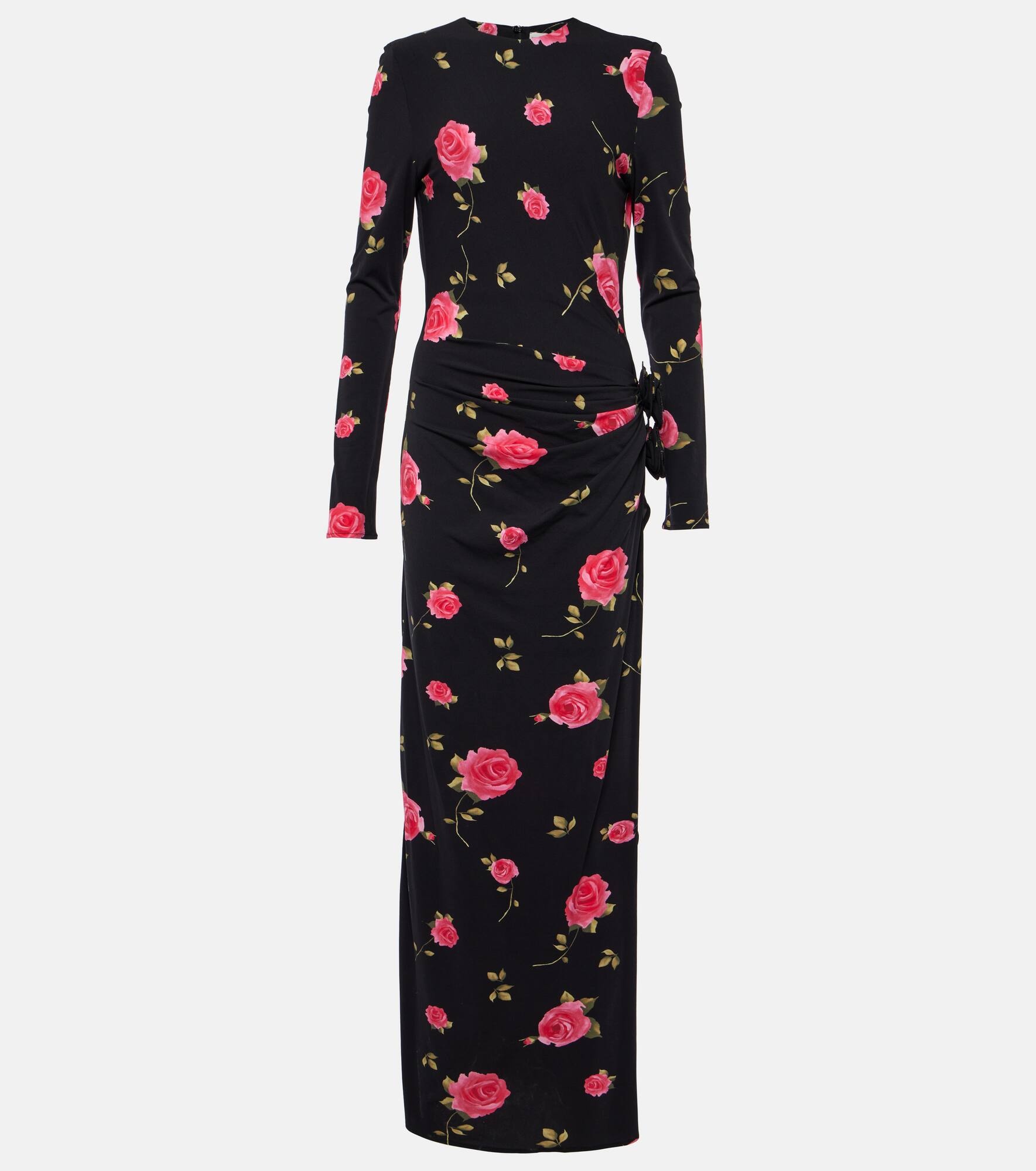 Floral-appliqué gathered maxi dress - 1