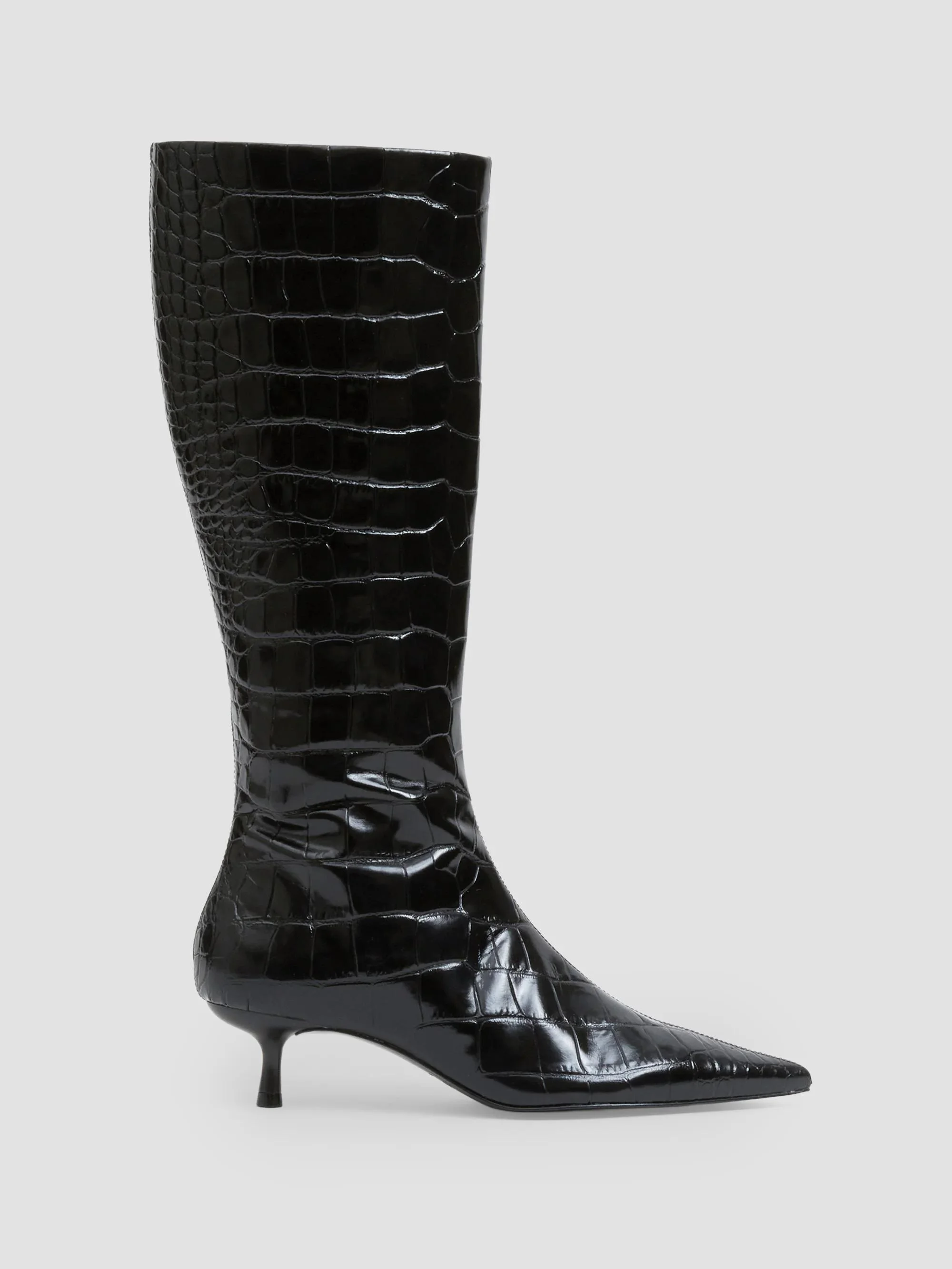 Women's Janine Croc-Embossed Leather Knee-High Boots - Black - 1