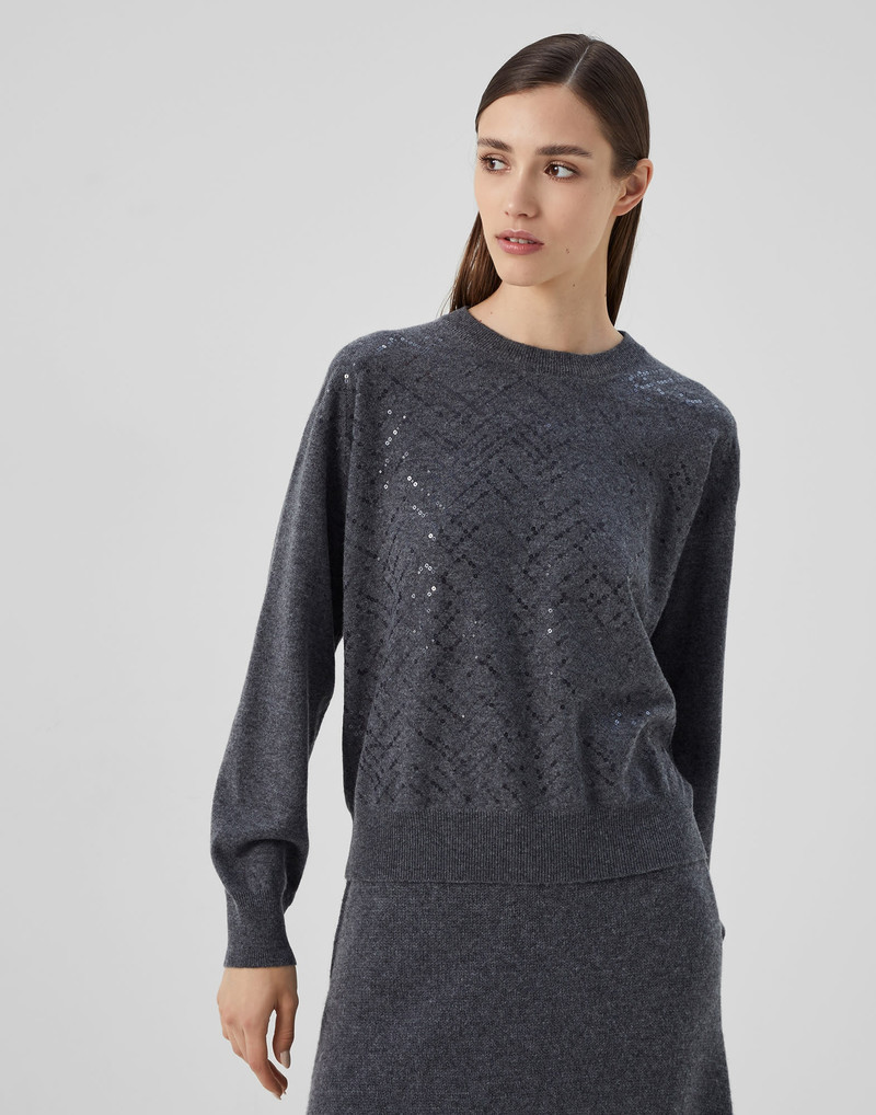 Virgin wool, cashmere and silk sweater with dazzling embroidery - 1