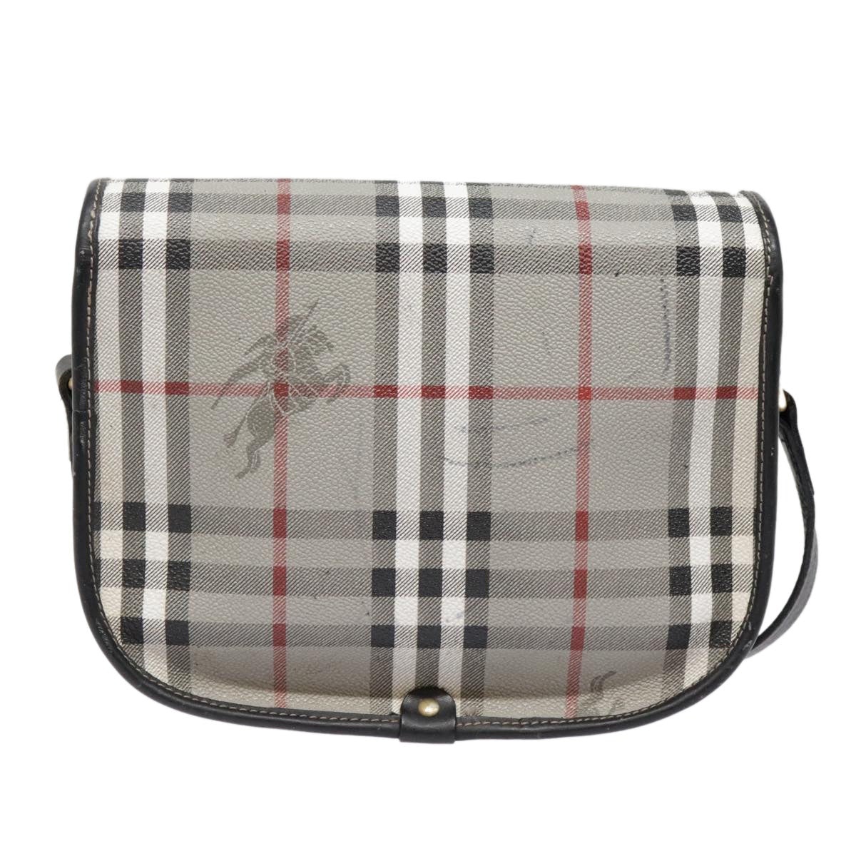 Burberry Nova Check Shoulder Bag Pvc Leather Gray Gold - 3