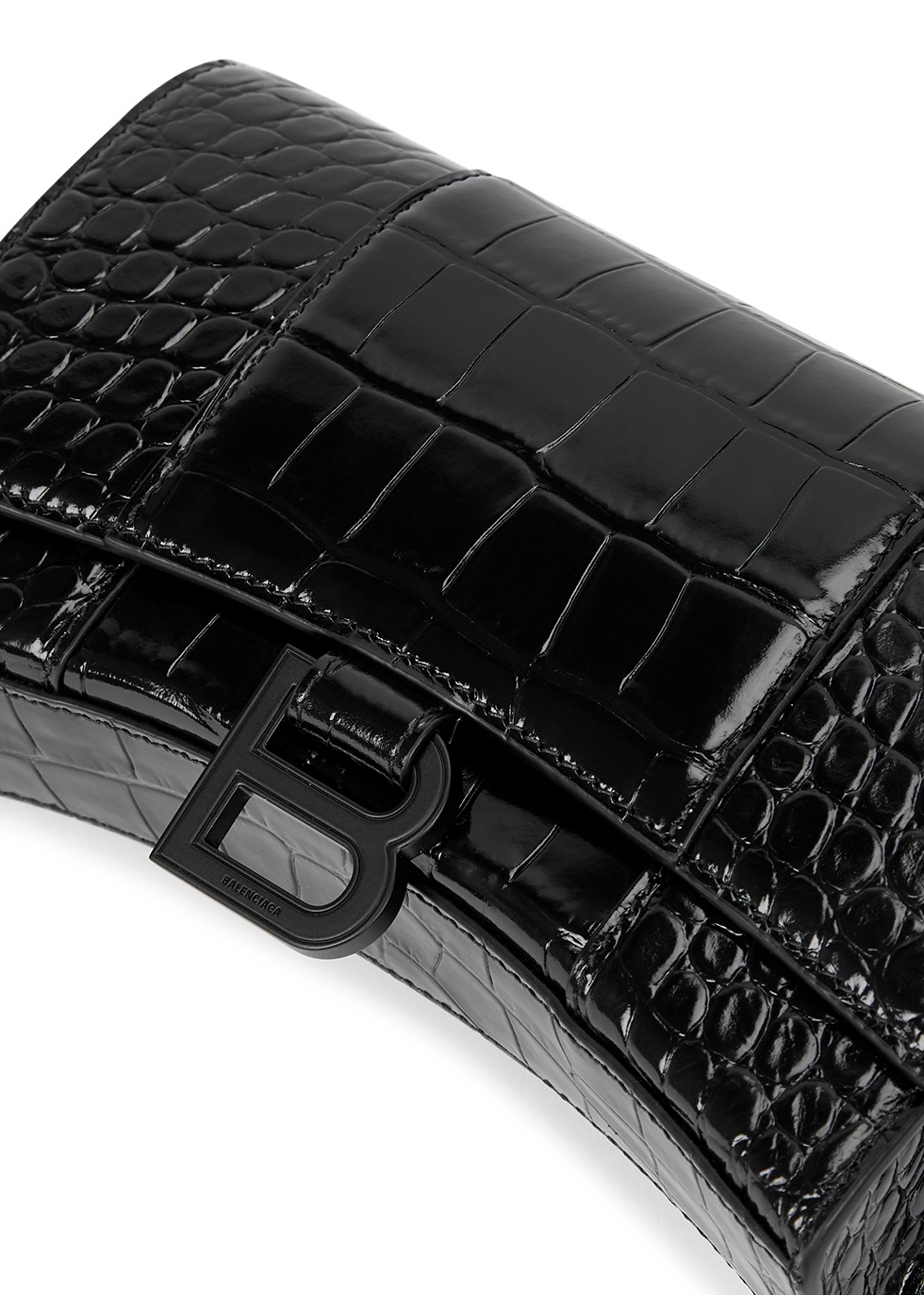 Balenciaga Hourglass crocodile-effect Chain Wallet - Black