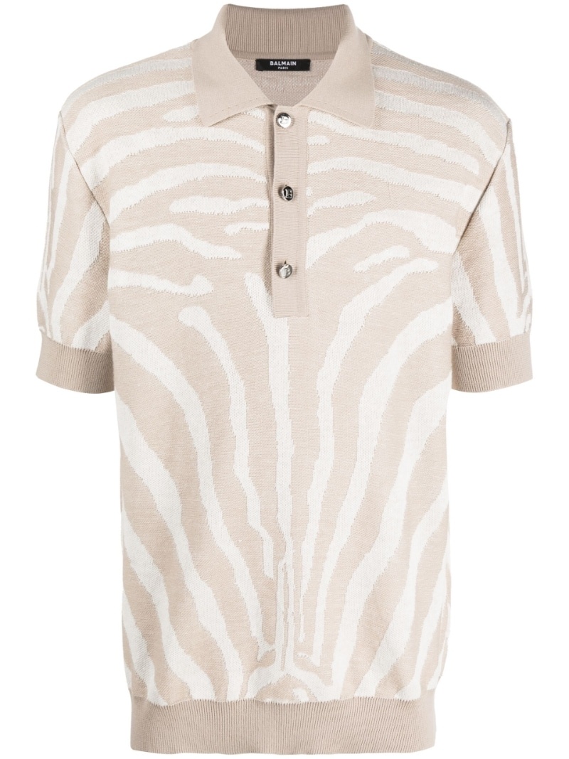 zebra-jacquard polo shirt - 1