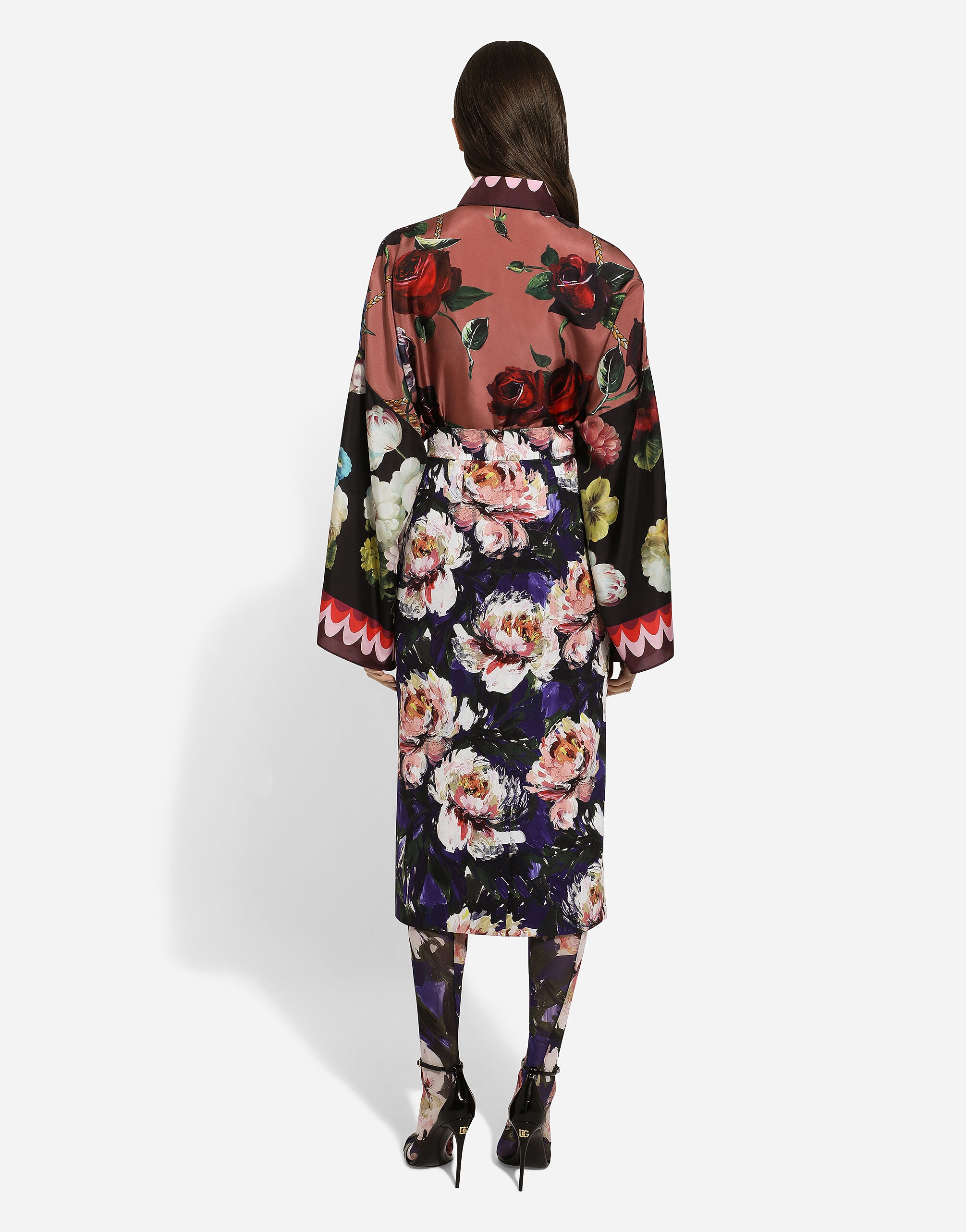 Oversize silk shirt with floral print - 3