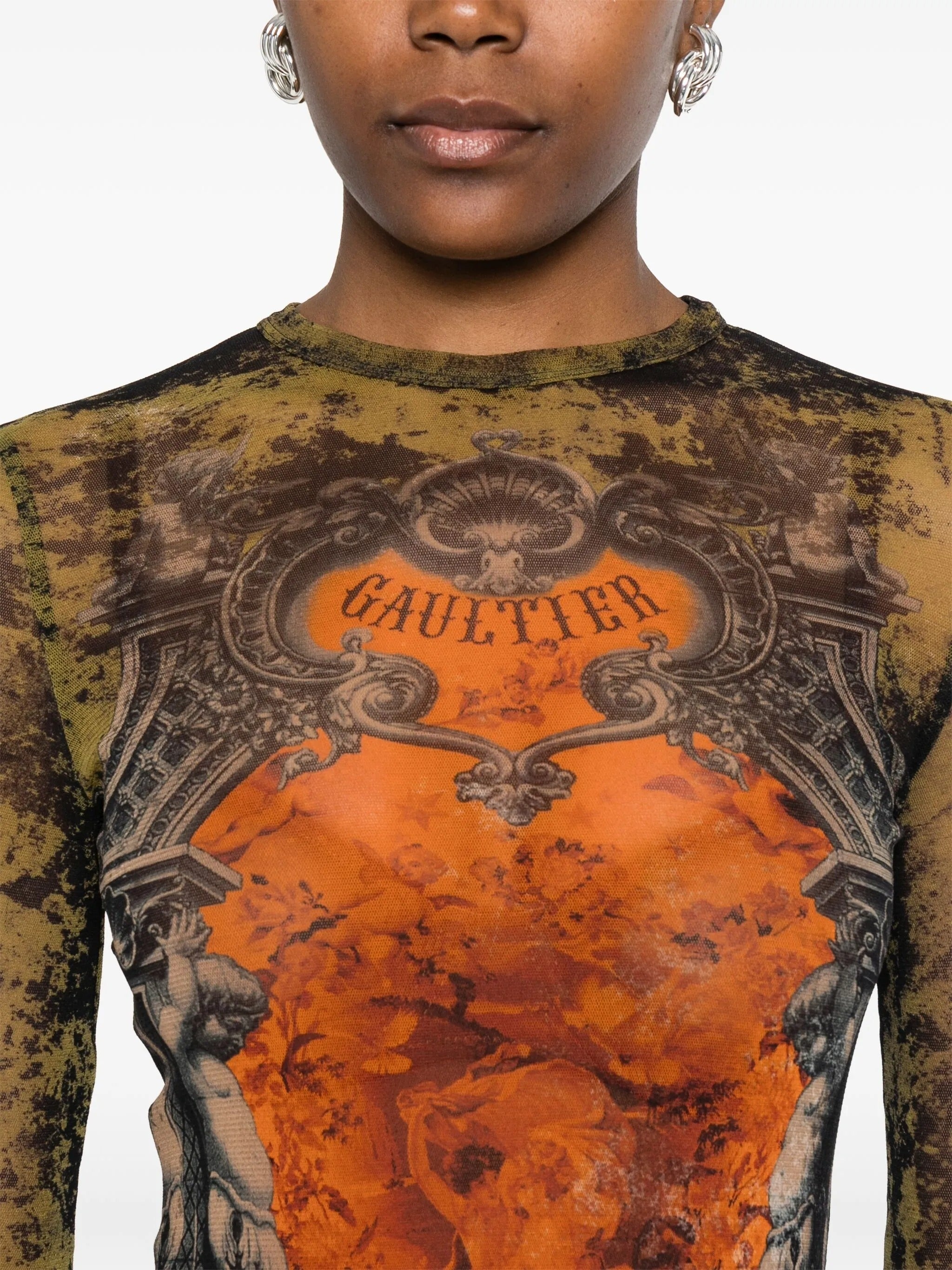 JEAN PAUL GAULTIER - Women Mesh Printed "Médaillon" Long Dress - 4