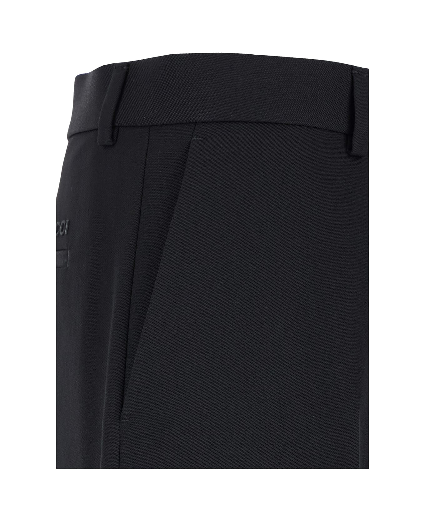 Black Straight Pants With Tonal Logo Lettering In Wool Man - 3