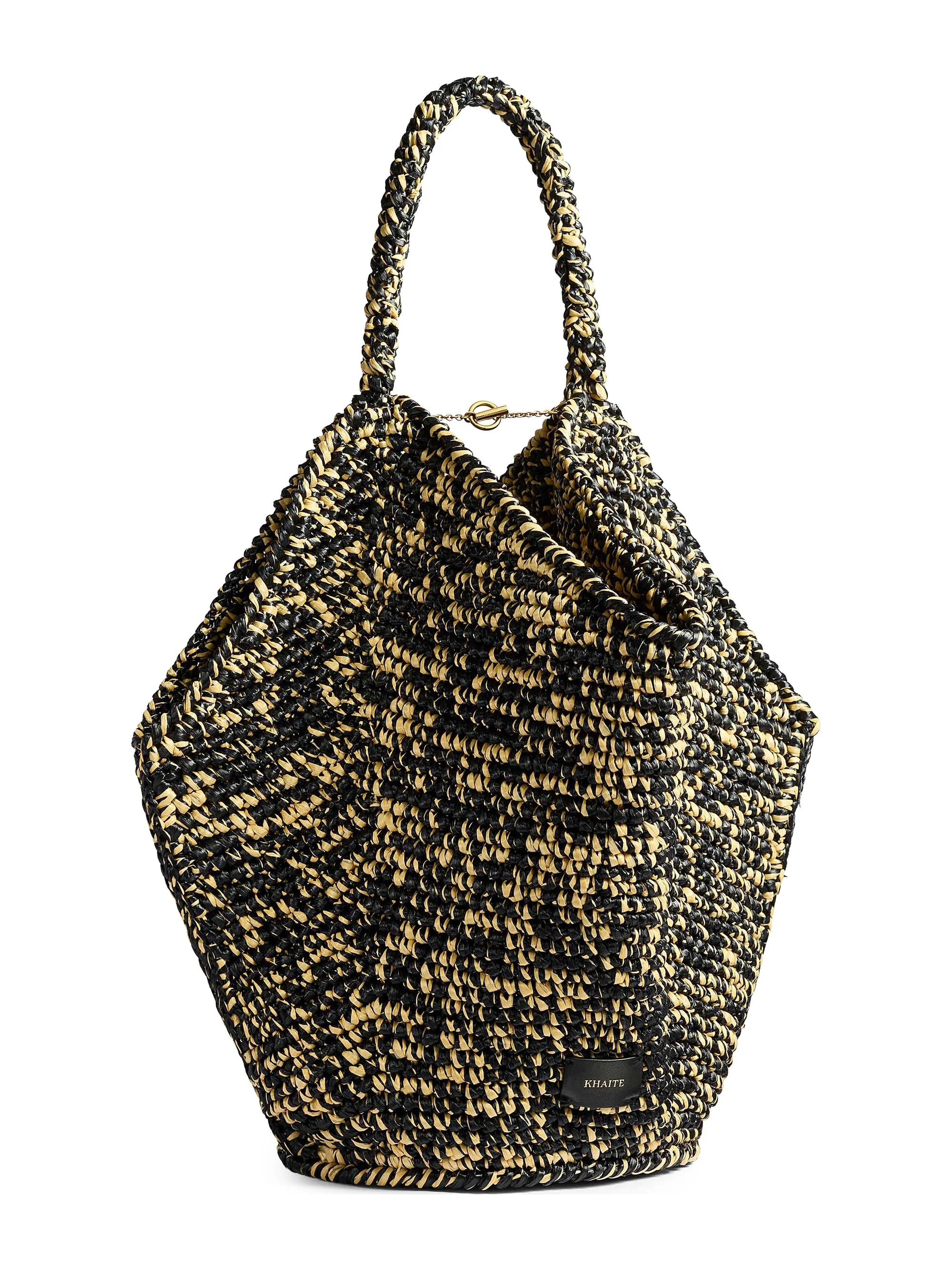 Women's Lotus Medium Raffia Medium Bag - Black White - 1