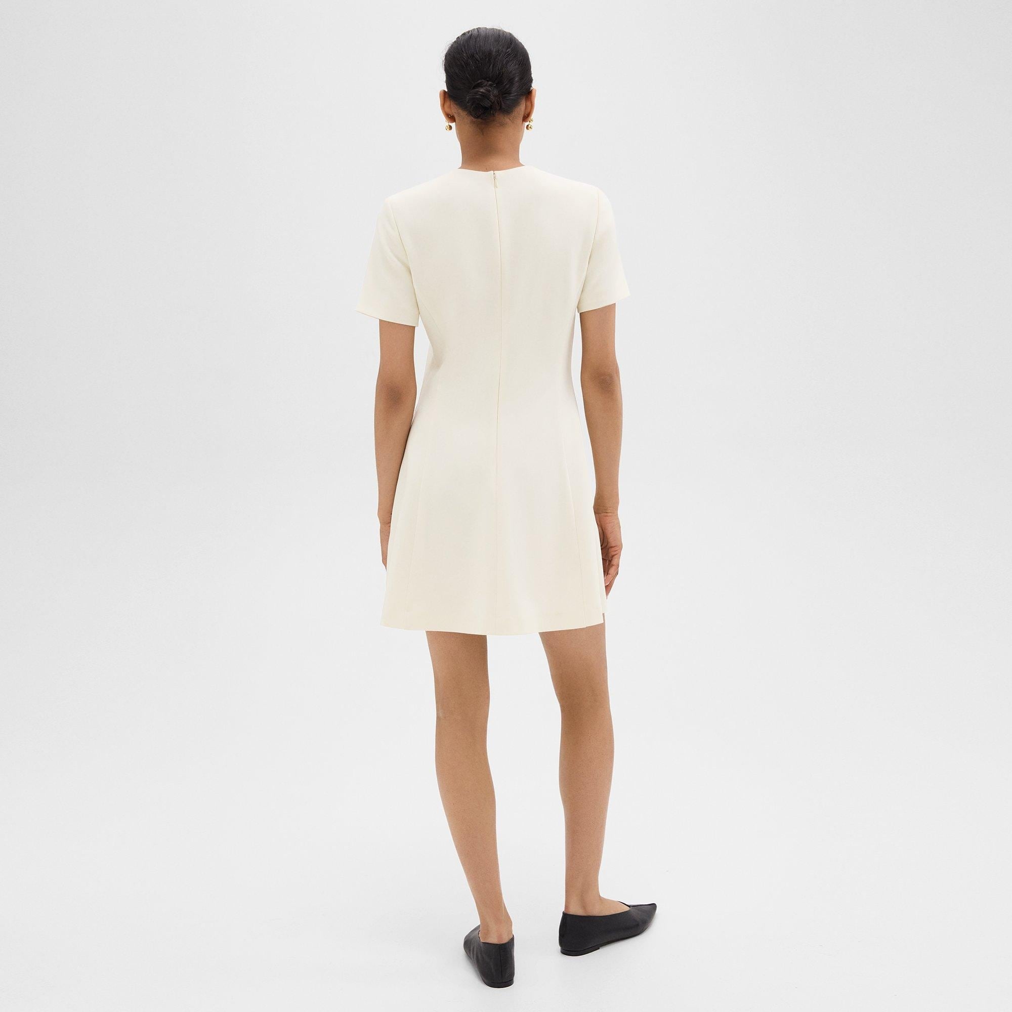Flared Short-Sleeve Dress in Admiral Crepe - 4