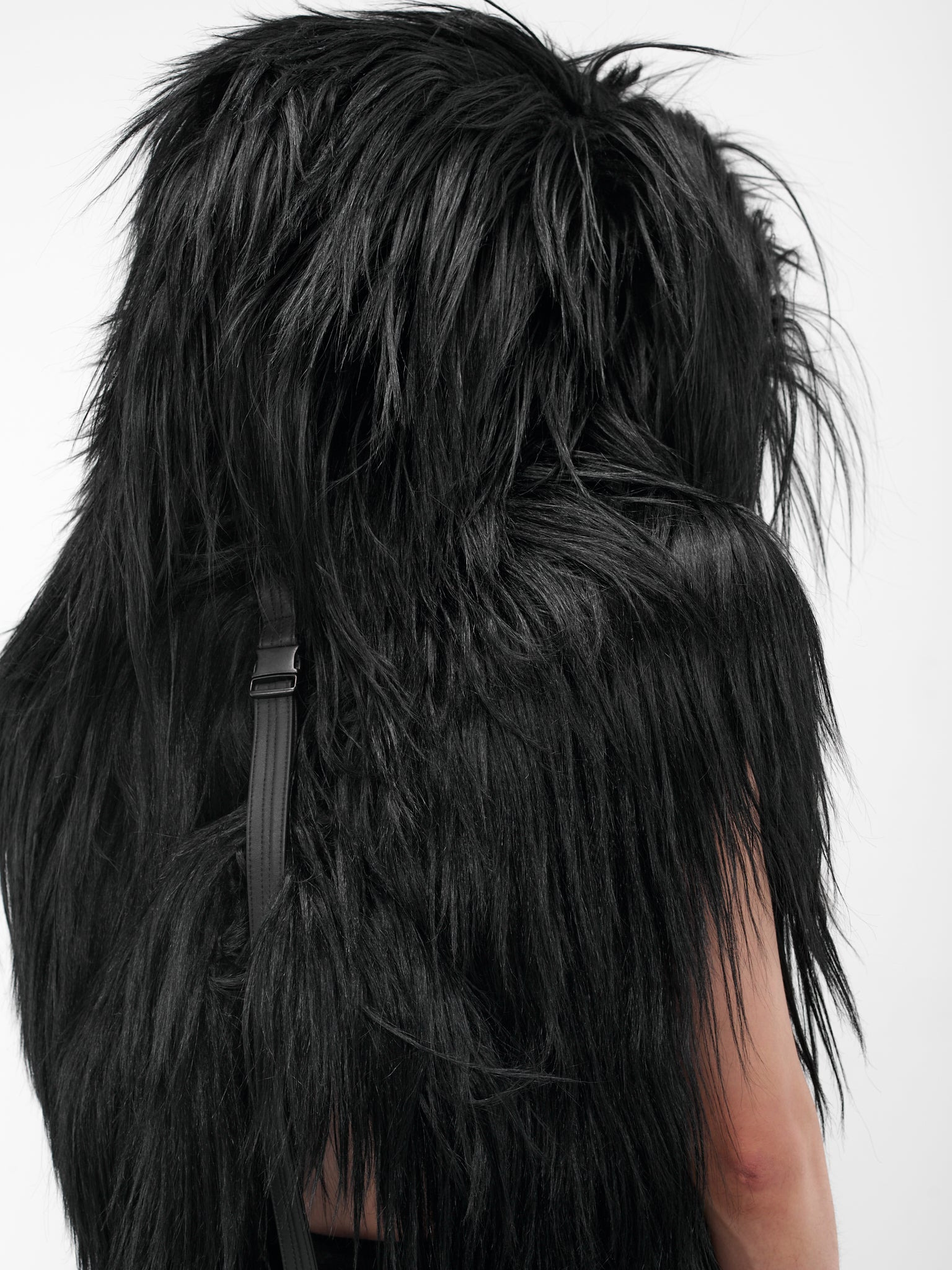 Black Goat Fur Hooded Vest - 5