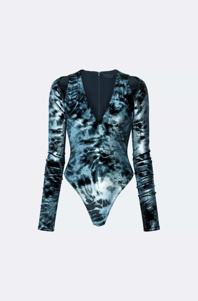 Foil Velour V Neck Bodysuit 1