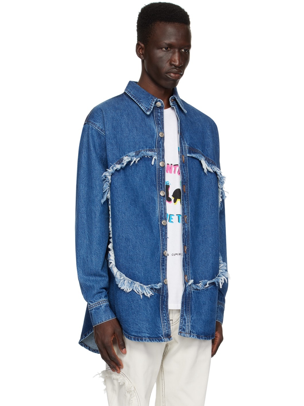 Blue Frayed Denim Shirt - 2