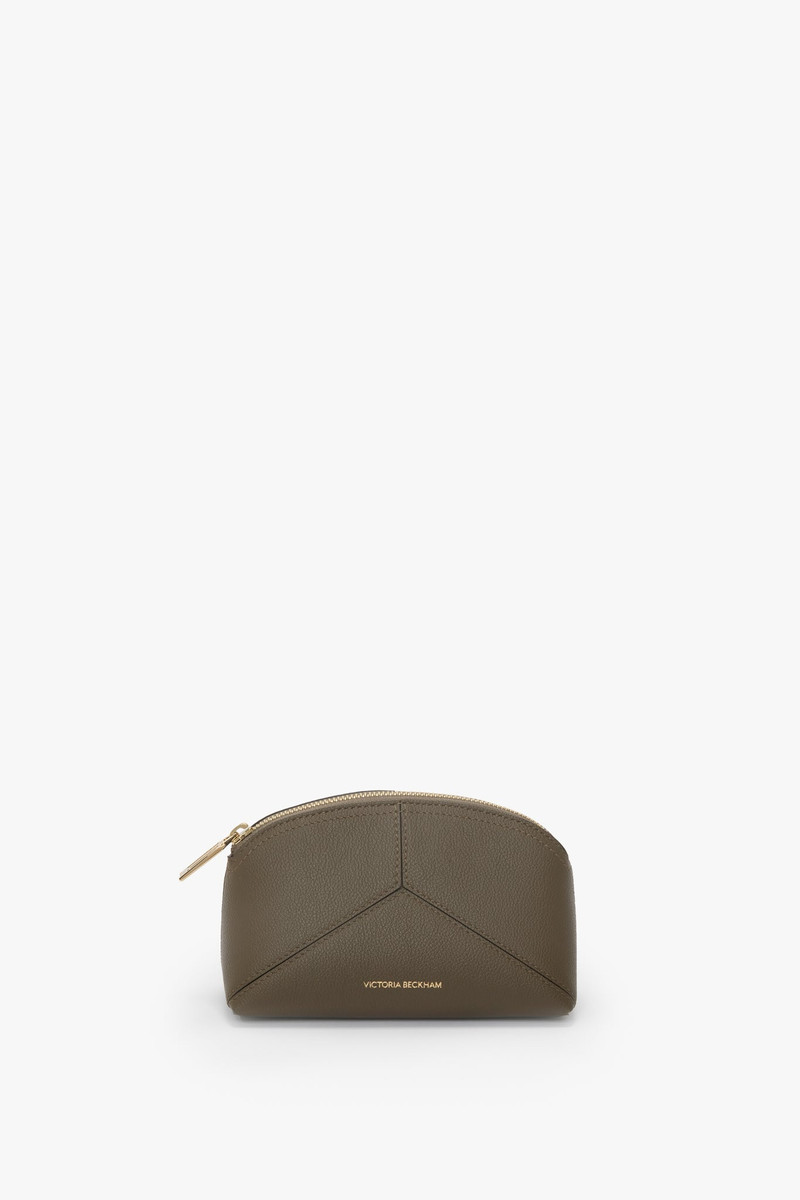 Victoria Mini Travel Pouch In Khaki Soft Grained Leather 1