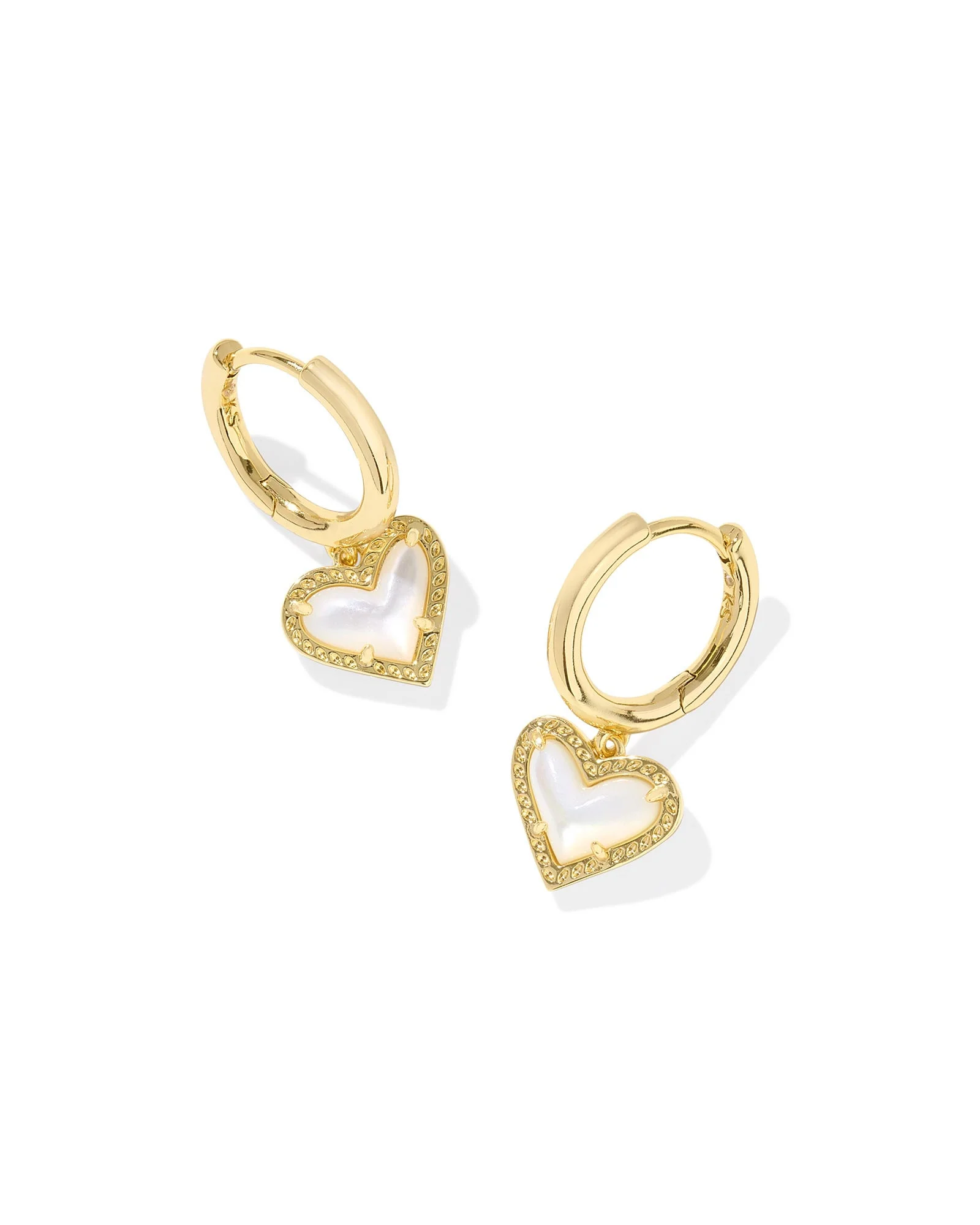 Ari Heart Gold Huggie Earrings in Ivory Mother-of-Pearl - 1