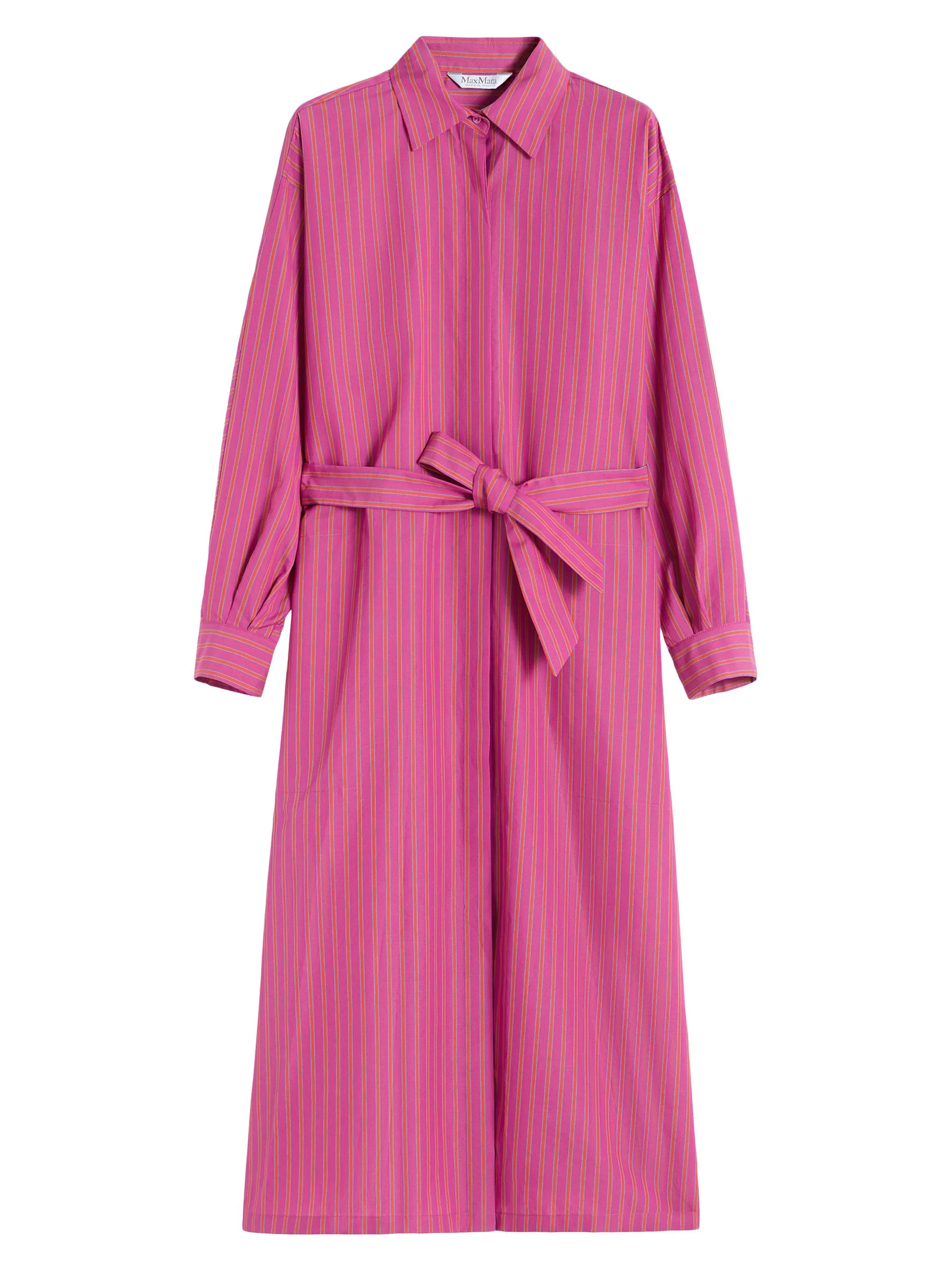 Women's Striped Cotton and Silk Shirt Dress - Purple - 1