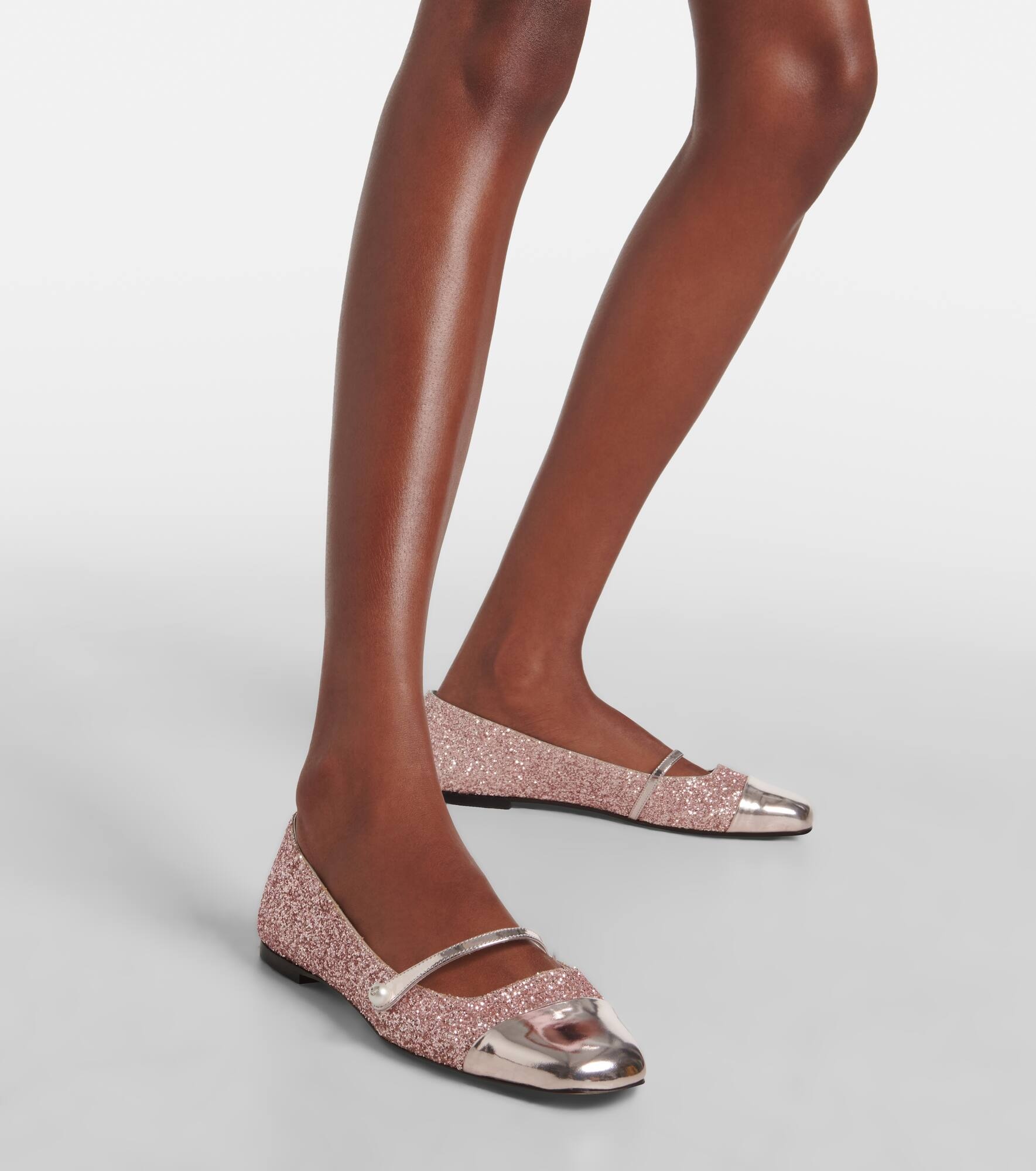 Elisa leather-trimmed glitter ballet flats - 4