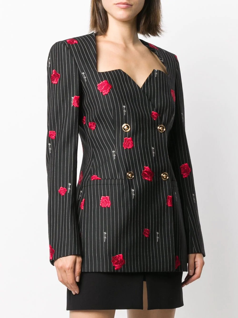 rose-embroidered pinstripe blazer - 3