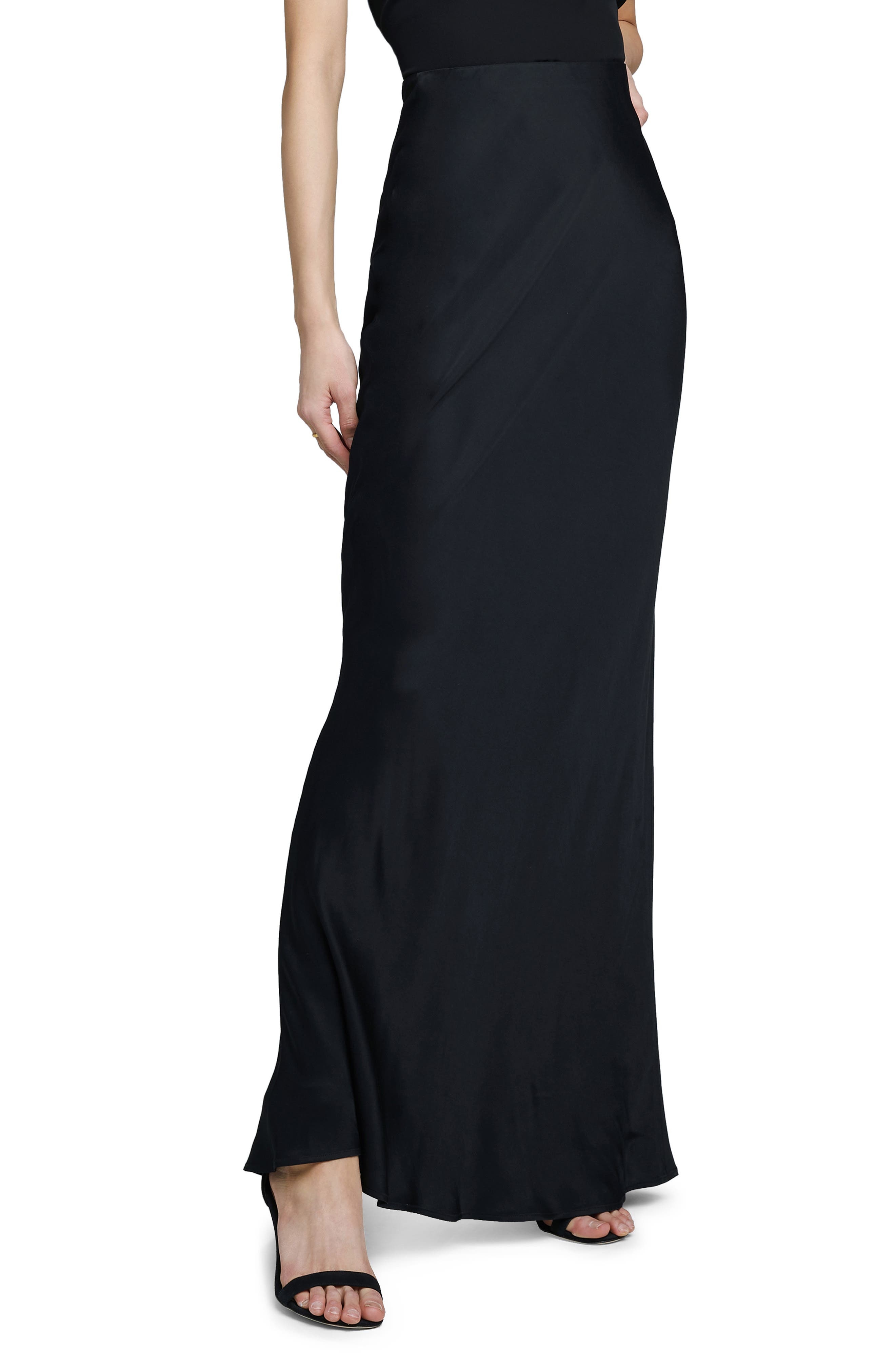 L'AGENCE Zeta Satin Maxi Skirt in Black at Nordstrom - 3