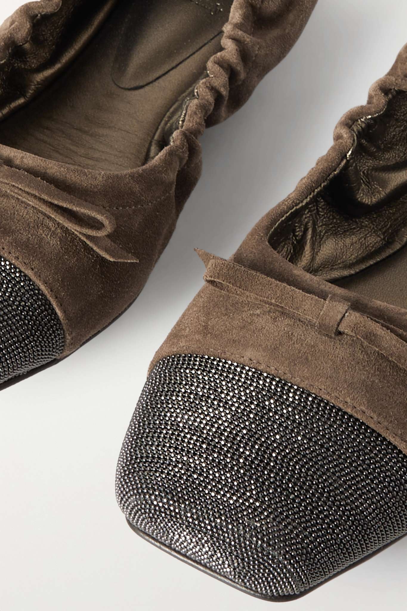 Bead-embellished suede ballet flats - 4