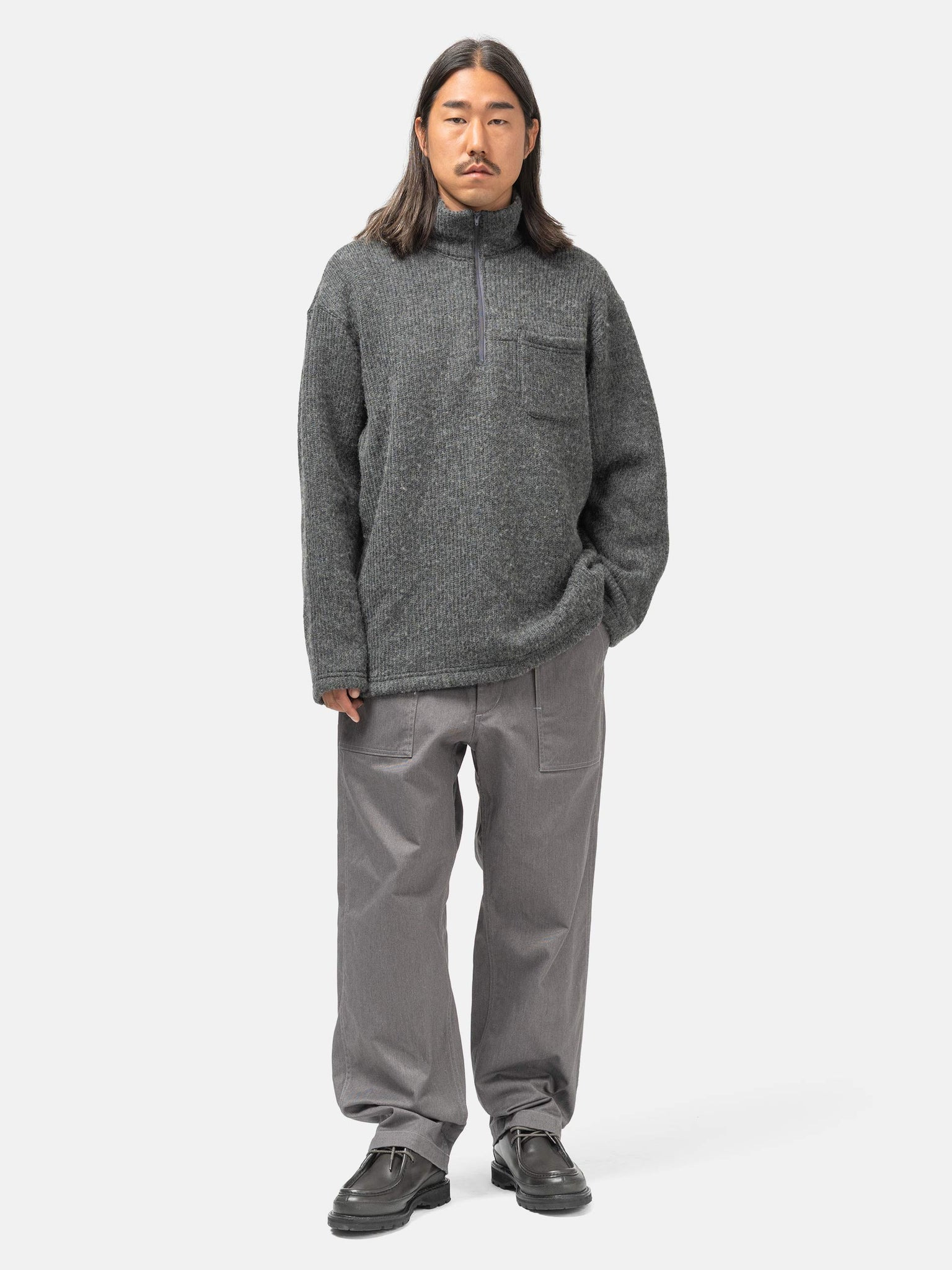 Zip Mock Neck Wool Charcoal - 2