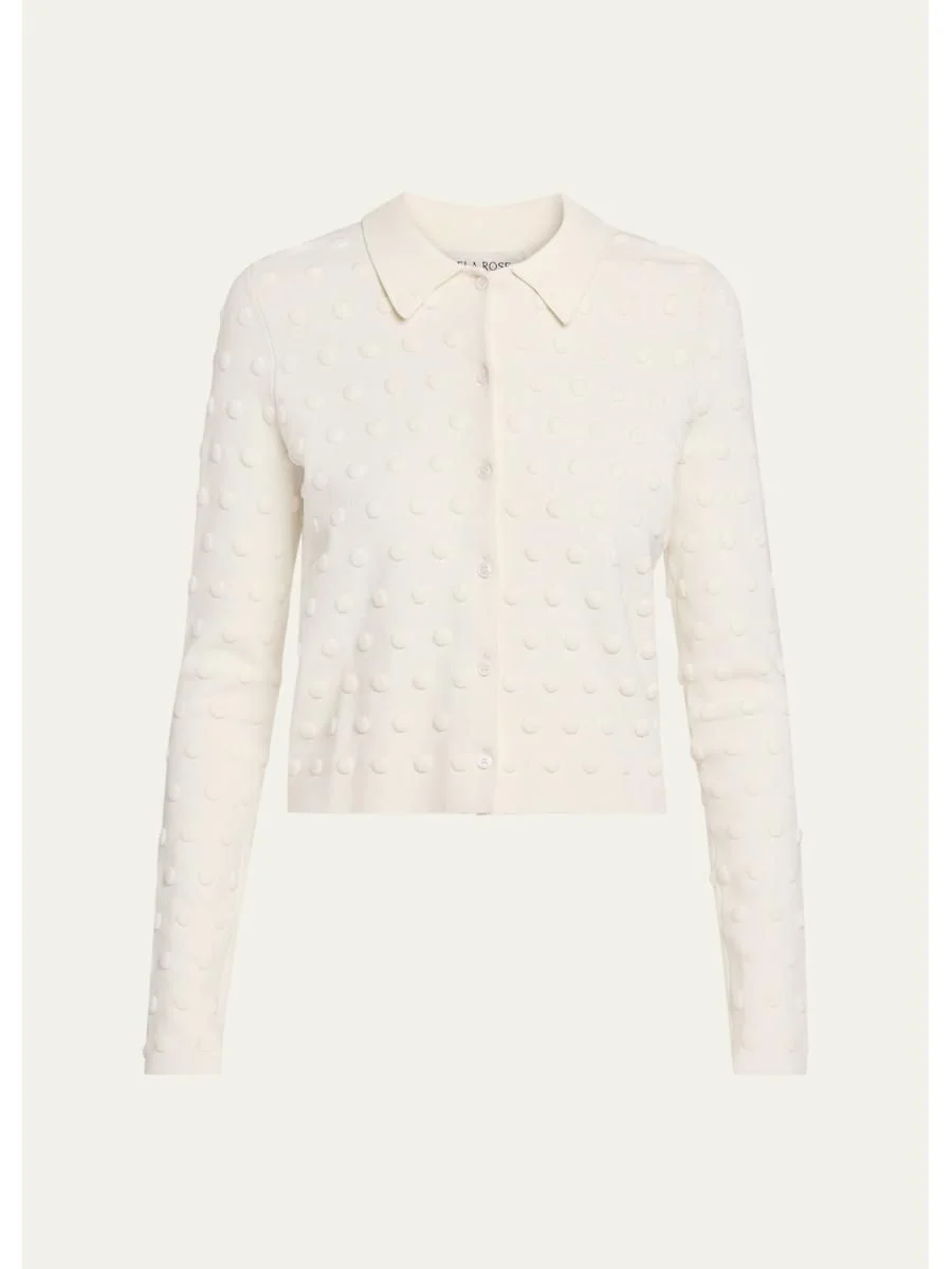Pucker Dot Knit Collared Cardigan - 1