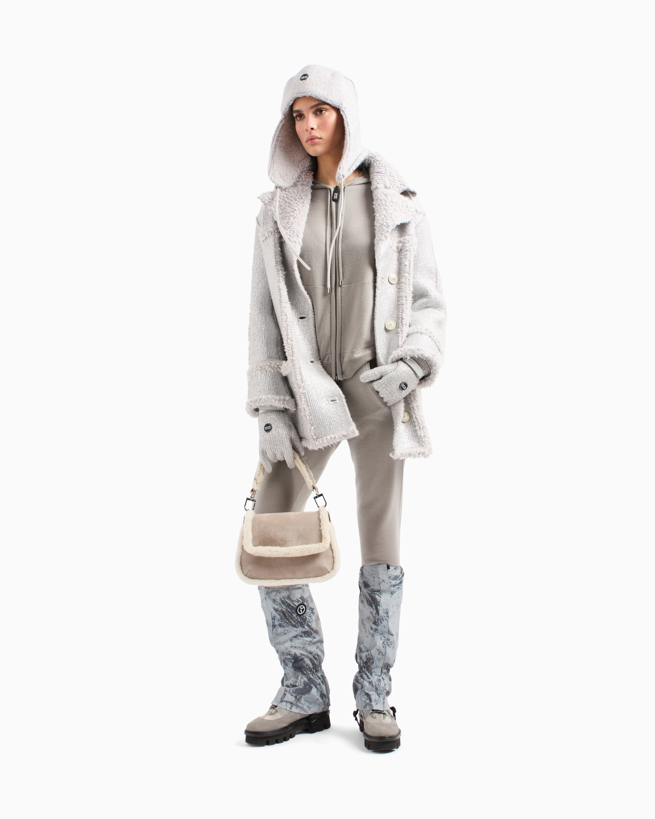 GIORGIO ARMANI NEVE PEA COAT IN A LAMINATED CASHMERE, ALPACA AND SILK BLEND - 2