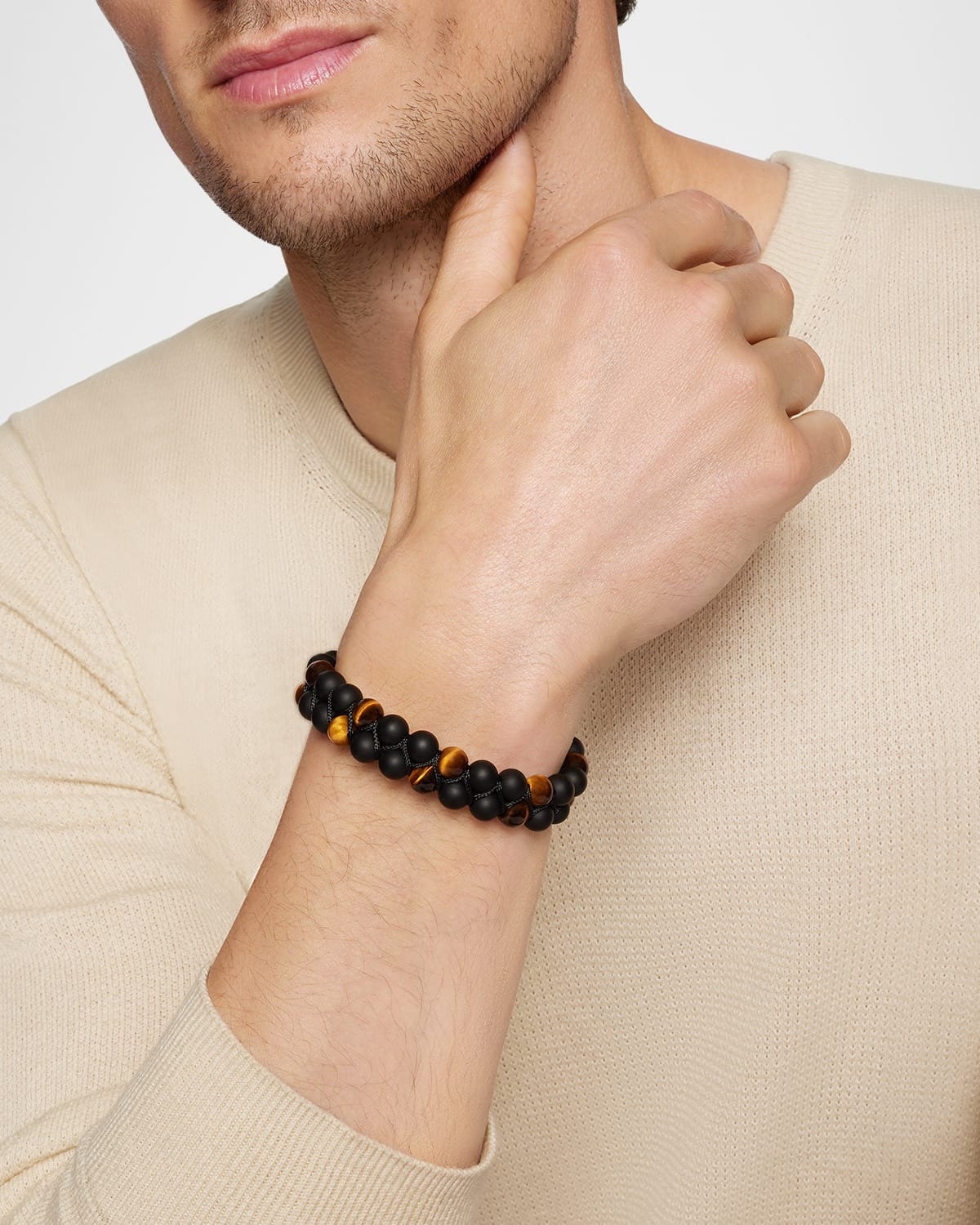 Men's Spiritual Beads Two Row Woven Bracelet, 8mm - 6