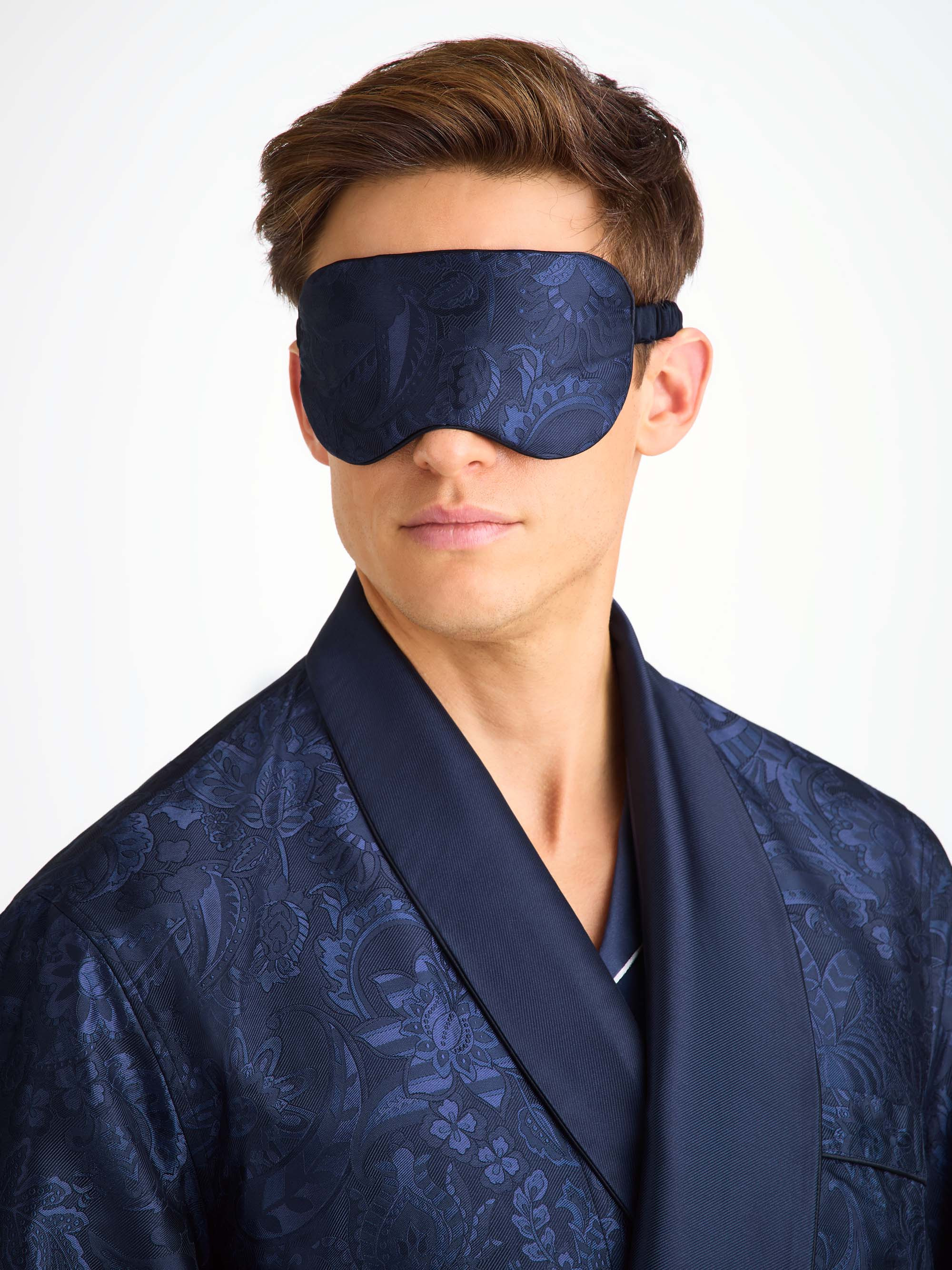 Eye Mask Silk Jacquard Navy Jungle Paisley Pattern - 4