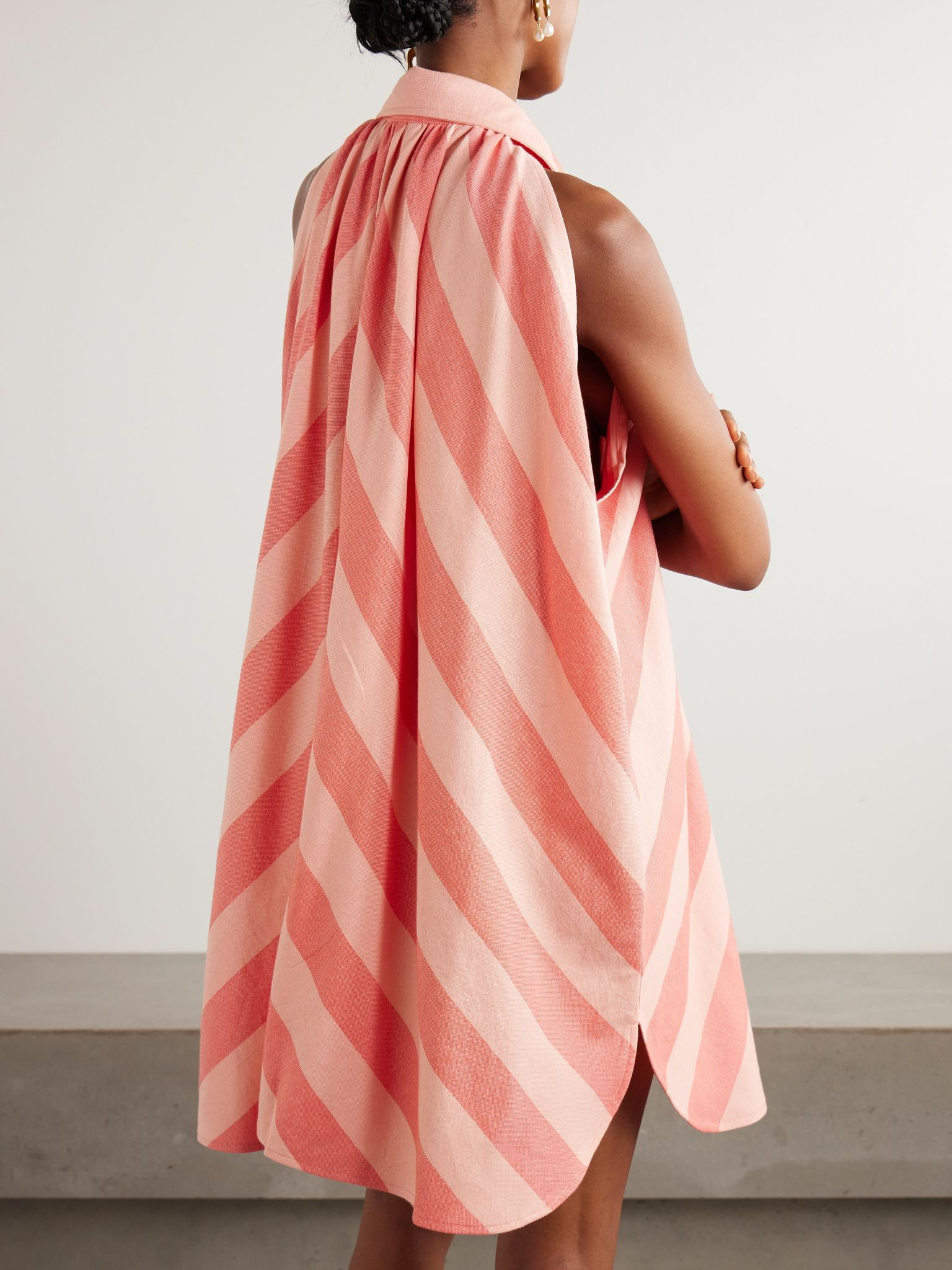 Striped cotton mini shirt dress Pink - 3