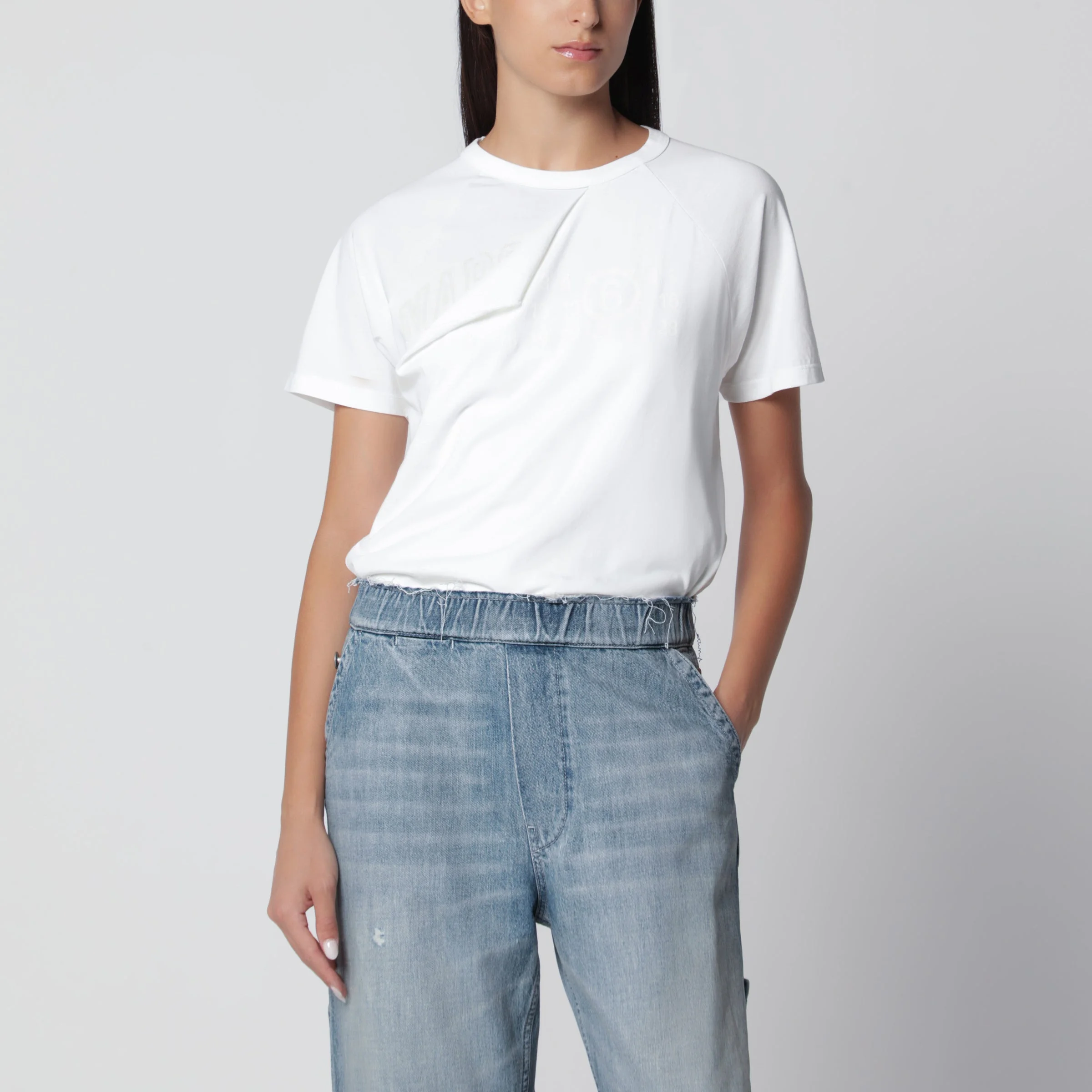 White cotton jersey T-shirt with distressed detail - 1