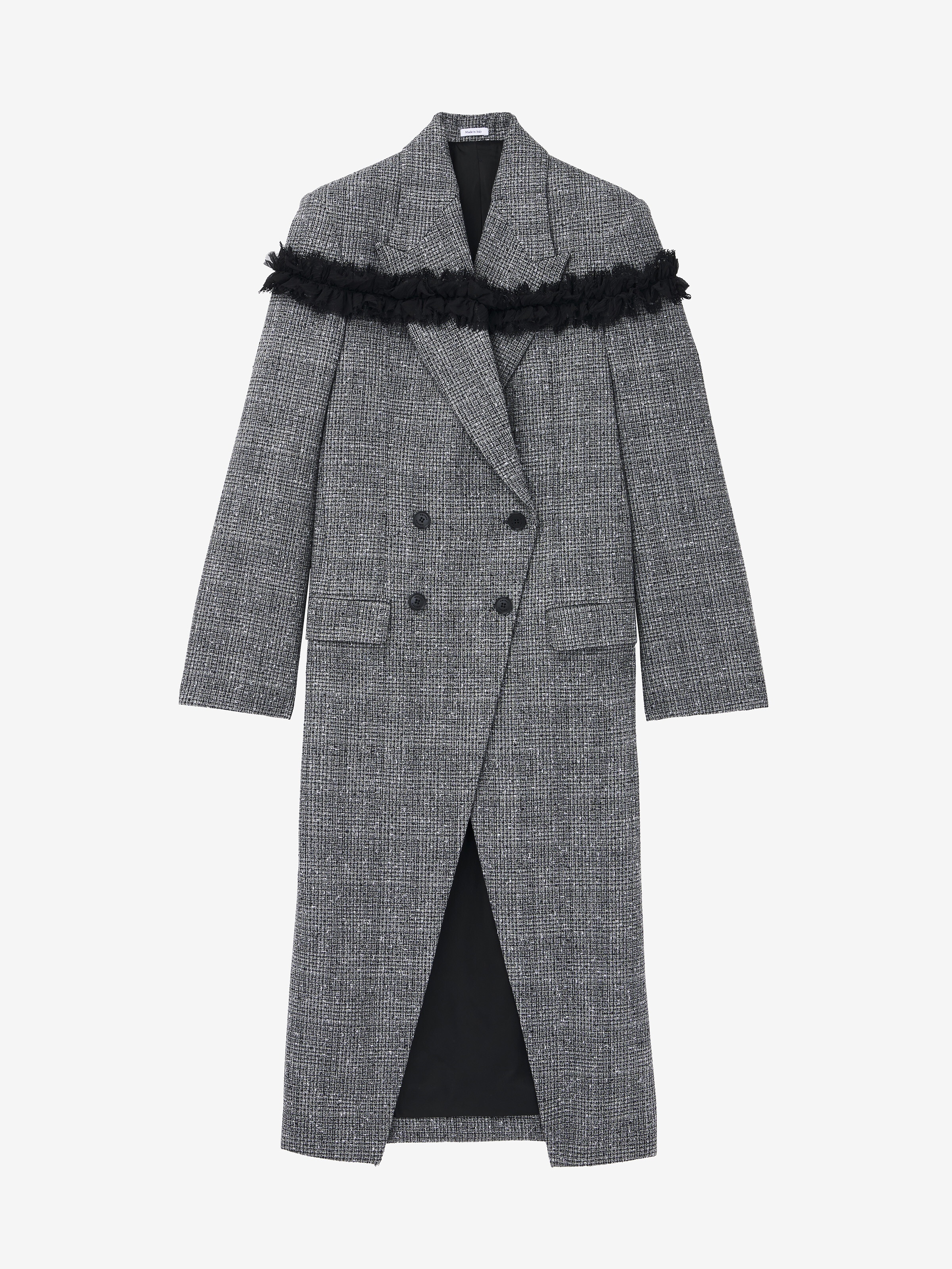 Slashed Creponne Detail Tweed Check Coat - 1