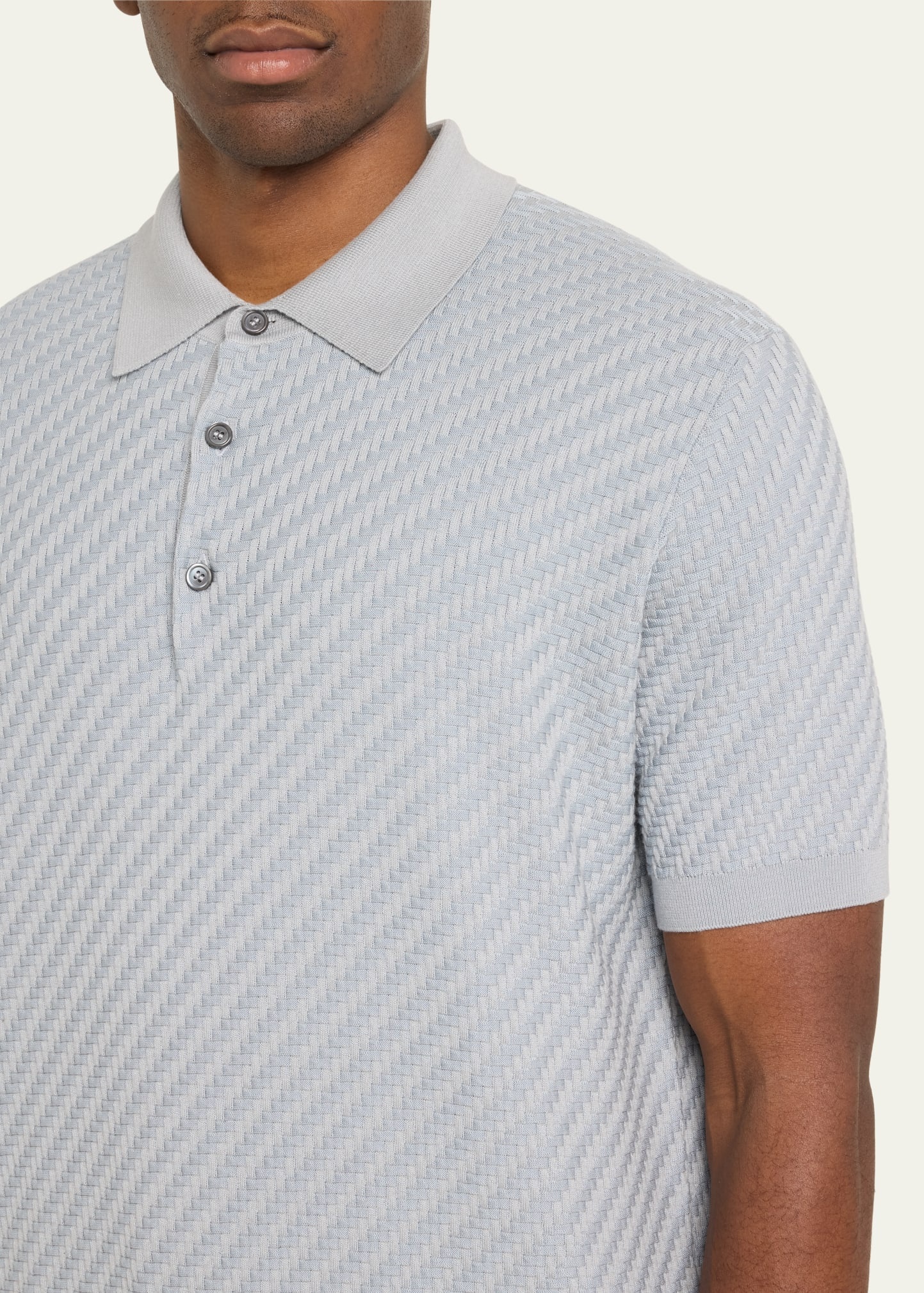 Men's Basketweave Stitch Polo Sweater - 5