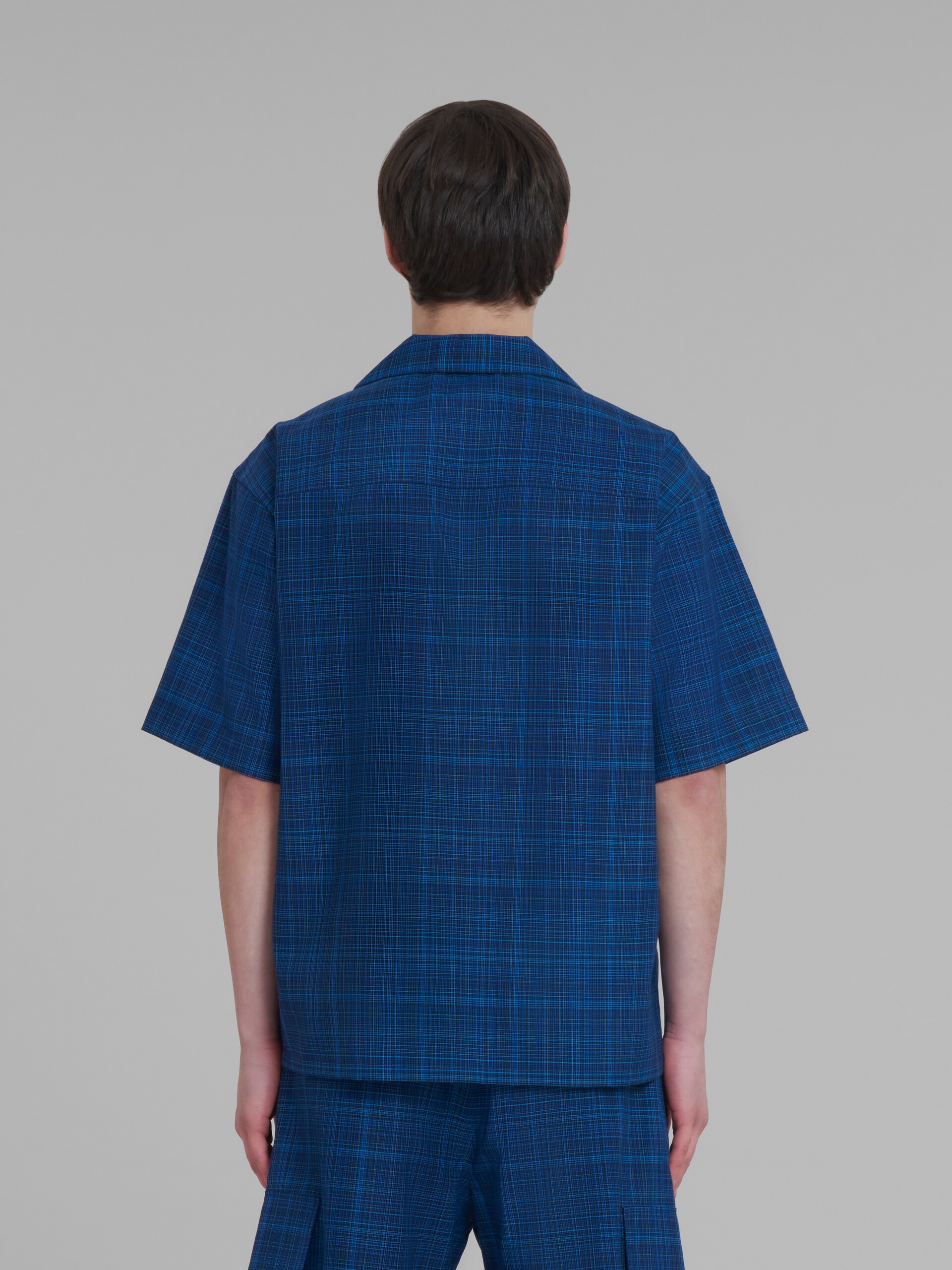 BLUE BOWLING SHIRT IN CHECKED LIGHT WOOL - 3