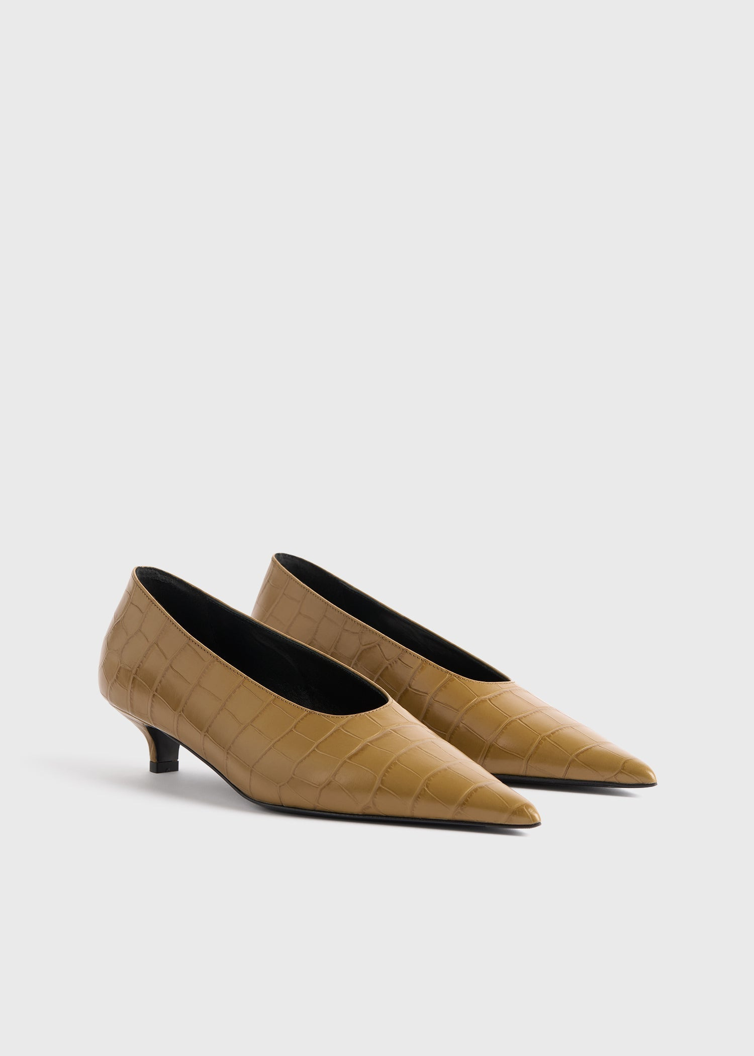 Sharp croco-embossed kitten pumps biscuit - 7