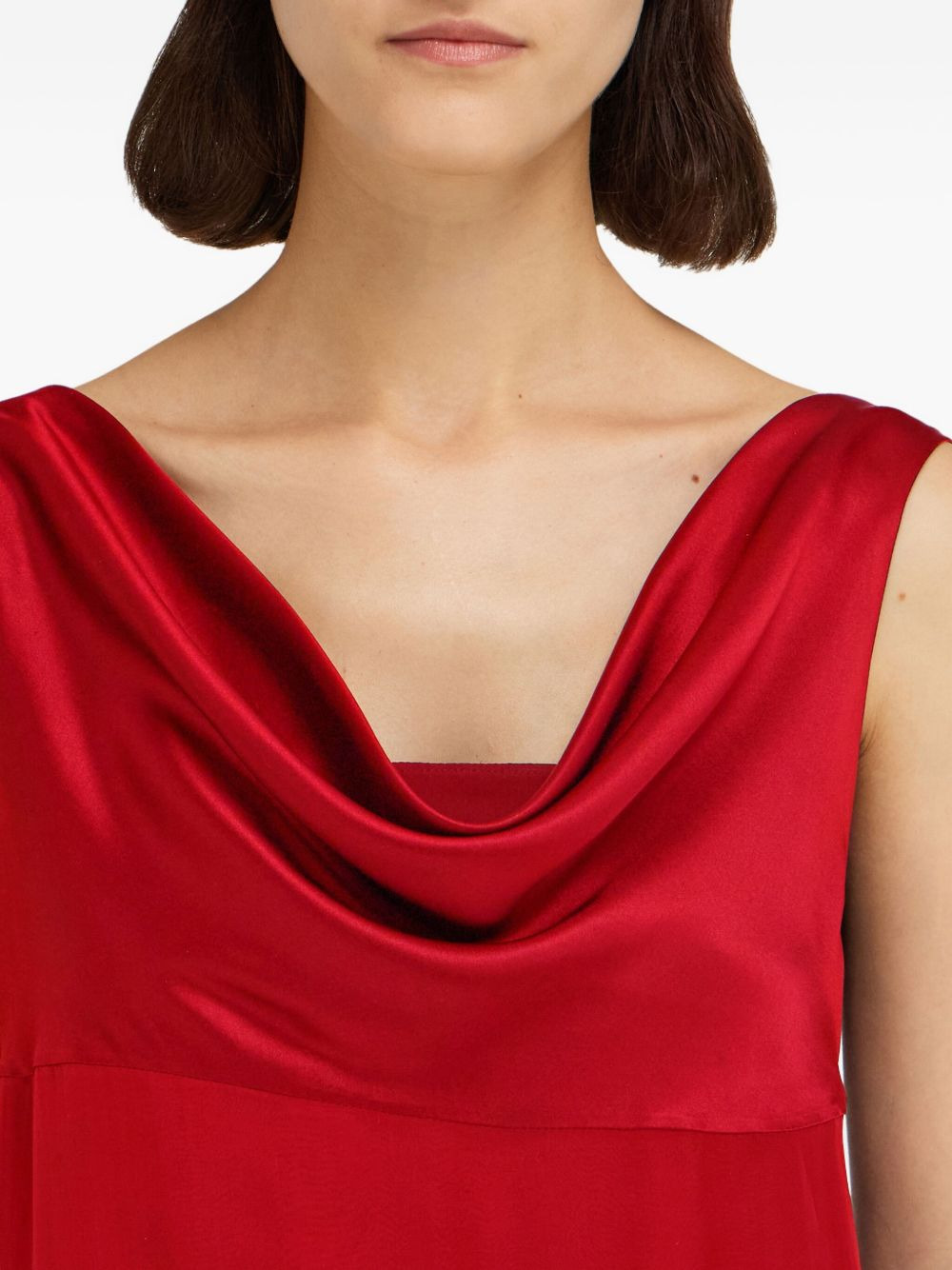 cowl-neck lace-insert midi dress - 4