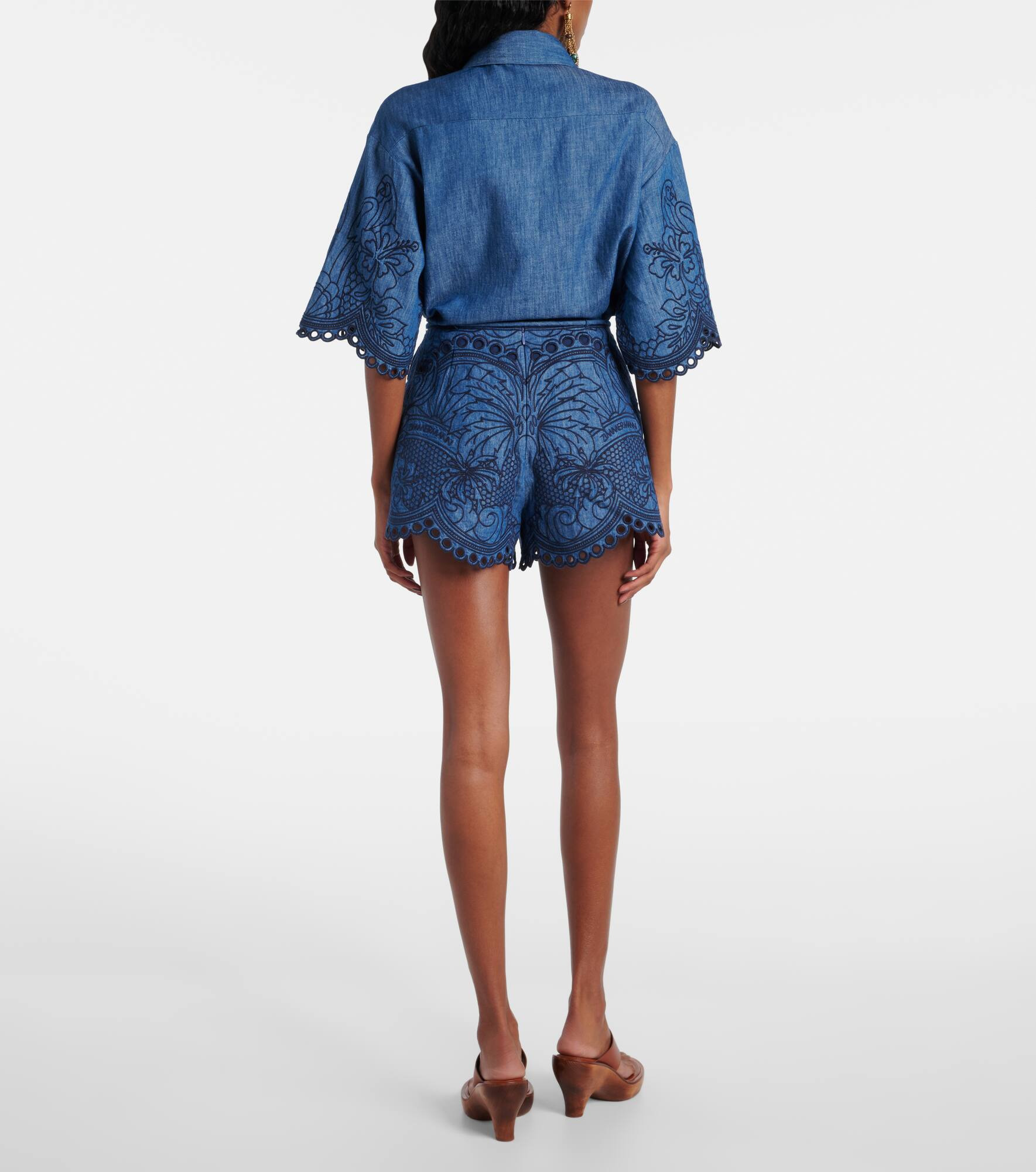 Coco embroidered scalloped denim shorts - 3