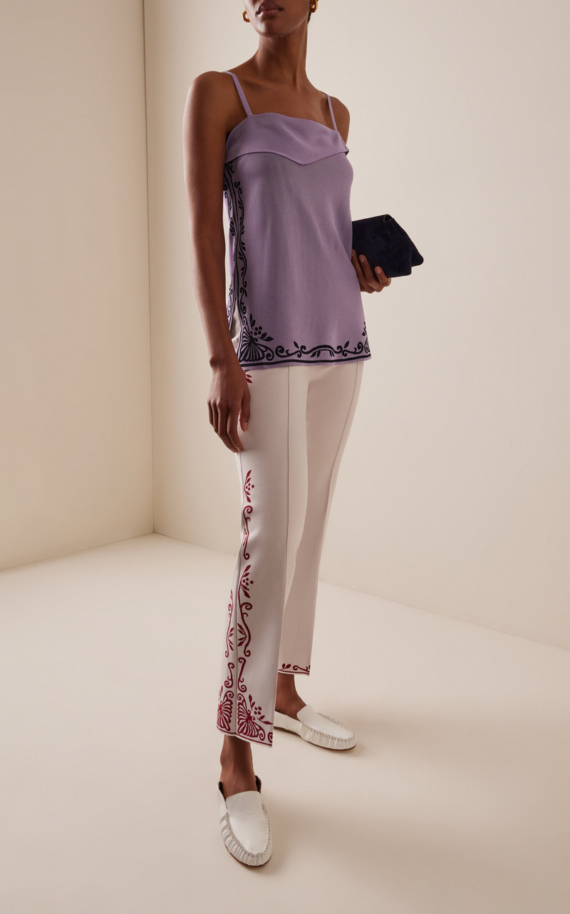 HIGH SPORT Scroll Cotton-Blend Cropped Flared Pants ivory outlook