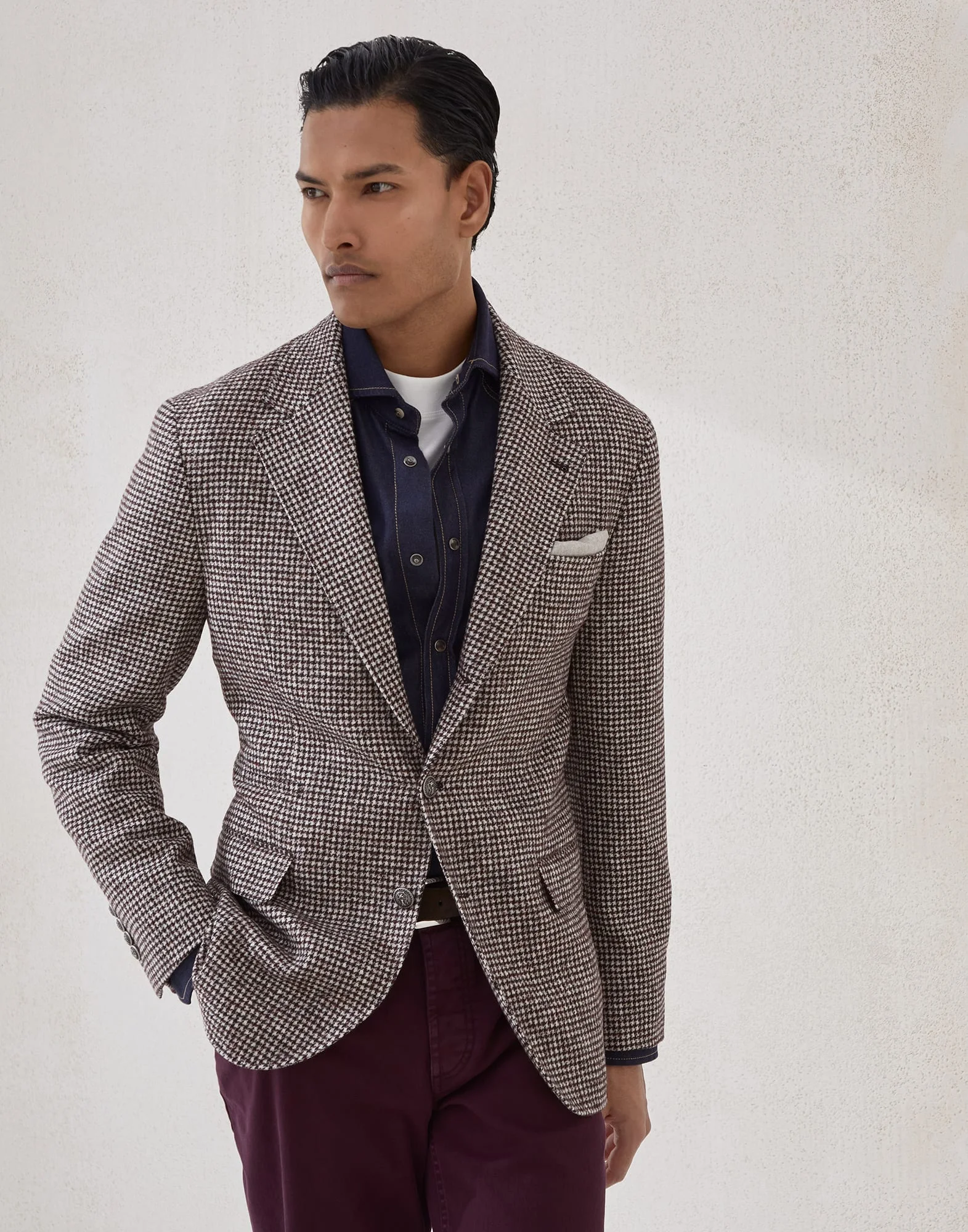 Wool and alpaca houndstooth deconstructed blazer with metal buttons - 1