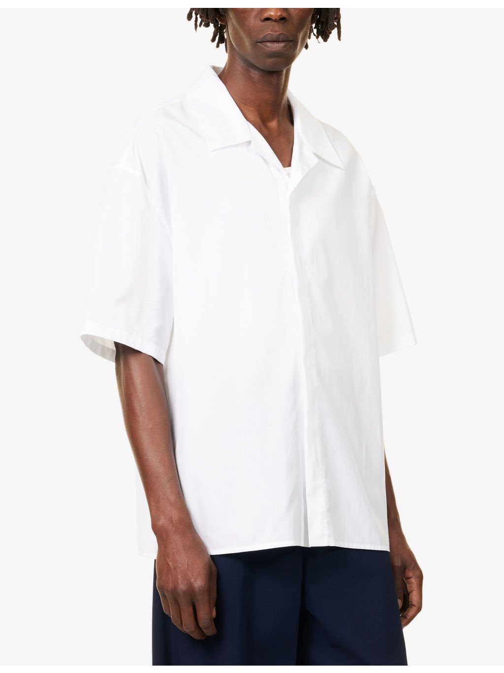 Monogram-Embroidery Short-Sleeves Cotton-Poplin Shirt - 3
