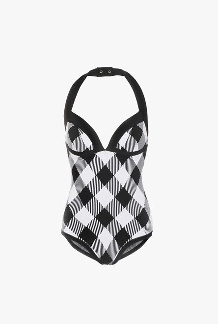 Black and white gingham-print knit bodysuit - 1