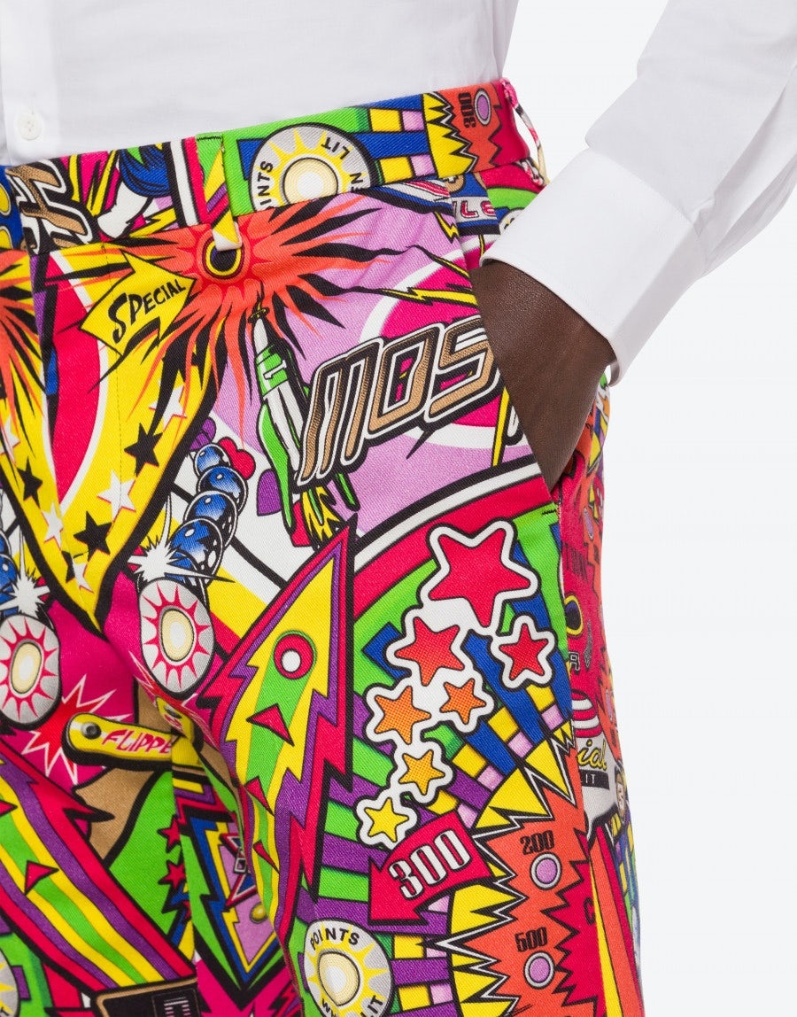 STRETCH GABARDINE PINBALL PRINT TROUSERS - 4