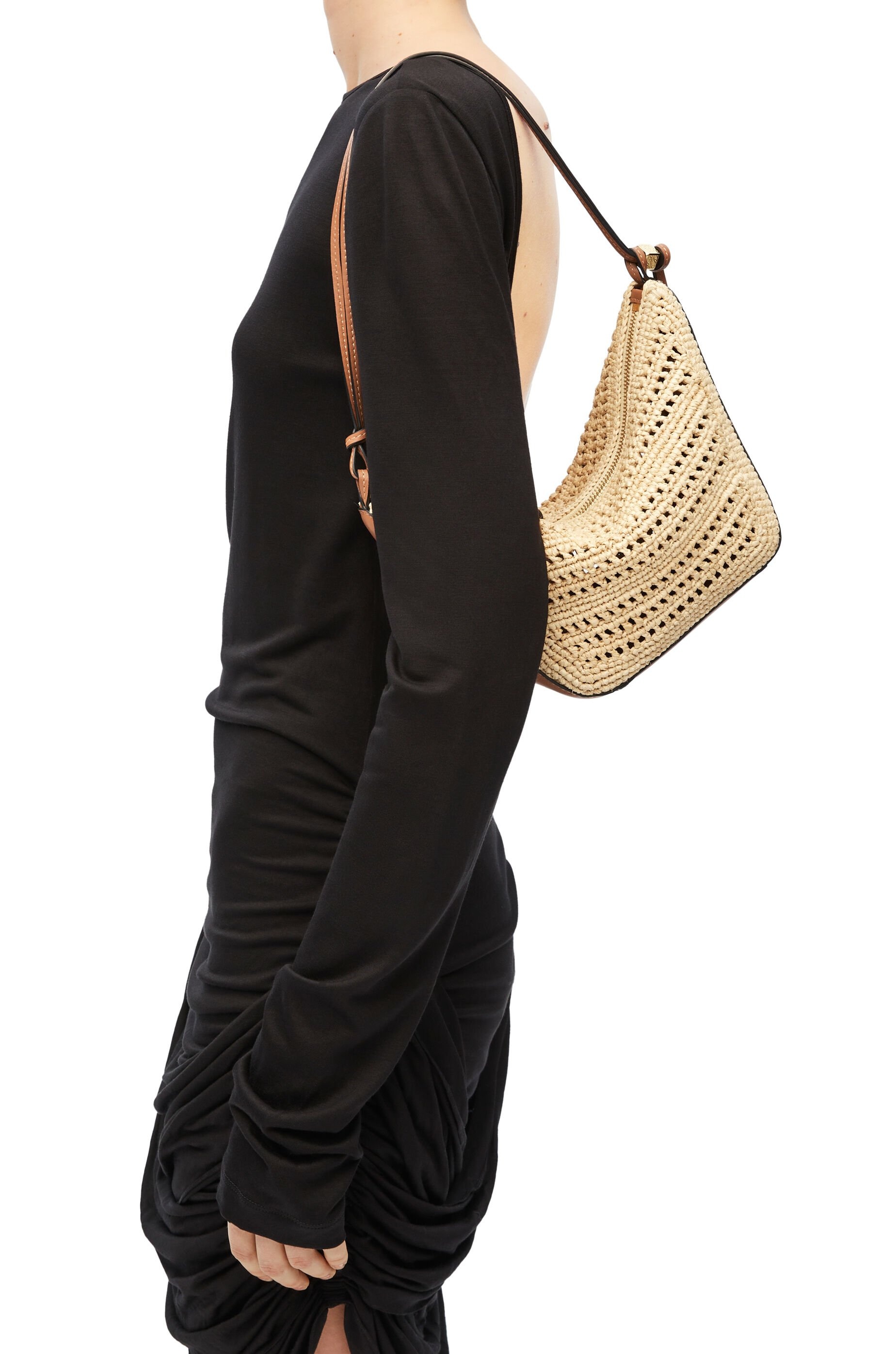 Loewe Mini Hammock Hobo in raffia and calfskin | REVERSIBLE