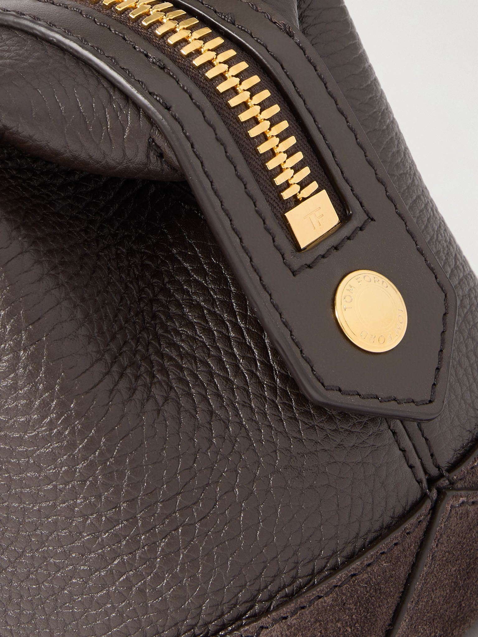Suede-Trimmed Full-Grain Leather Wash Bag Brown - 3