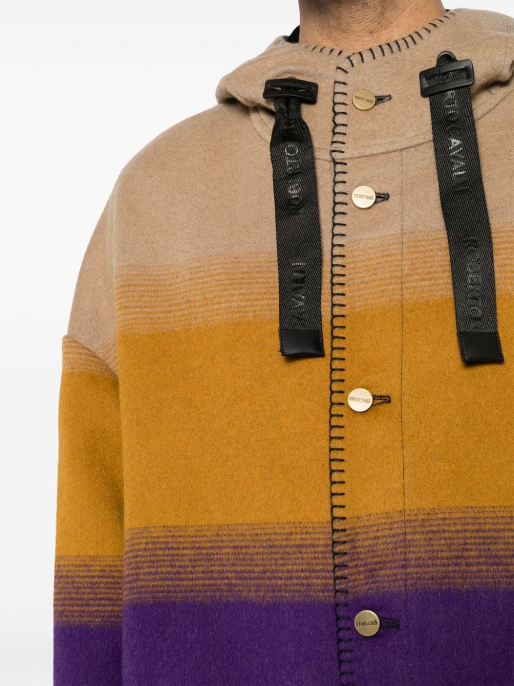 Blanket Stitched colour-block coat - 5