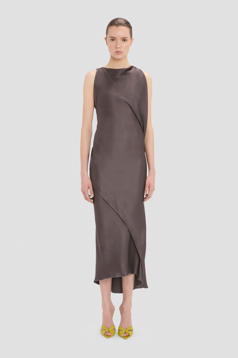 Victoria Beckham Kyra Midi Dress In Ore outlook