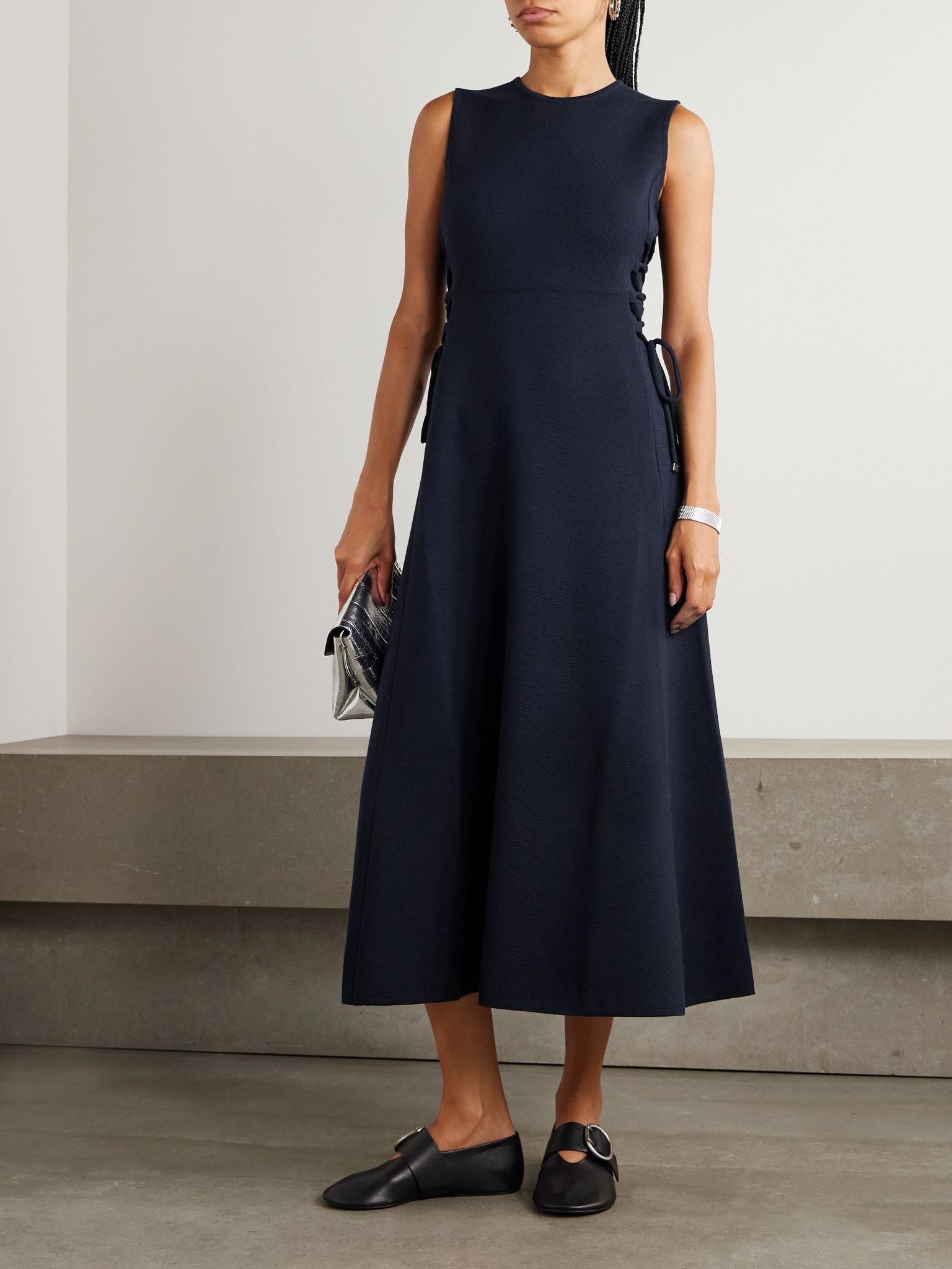 Delfi lace-up wool midi dress Navy - 3