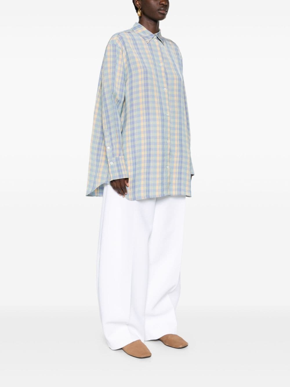 plaid-check linen shirt - 3