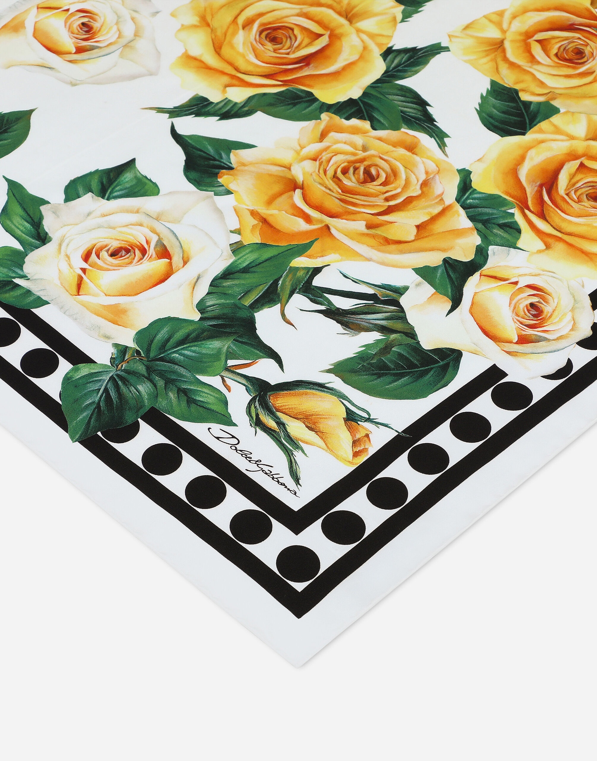 Twill scarf with yellow rose print (70 x 70) - 2